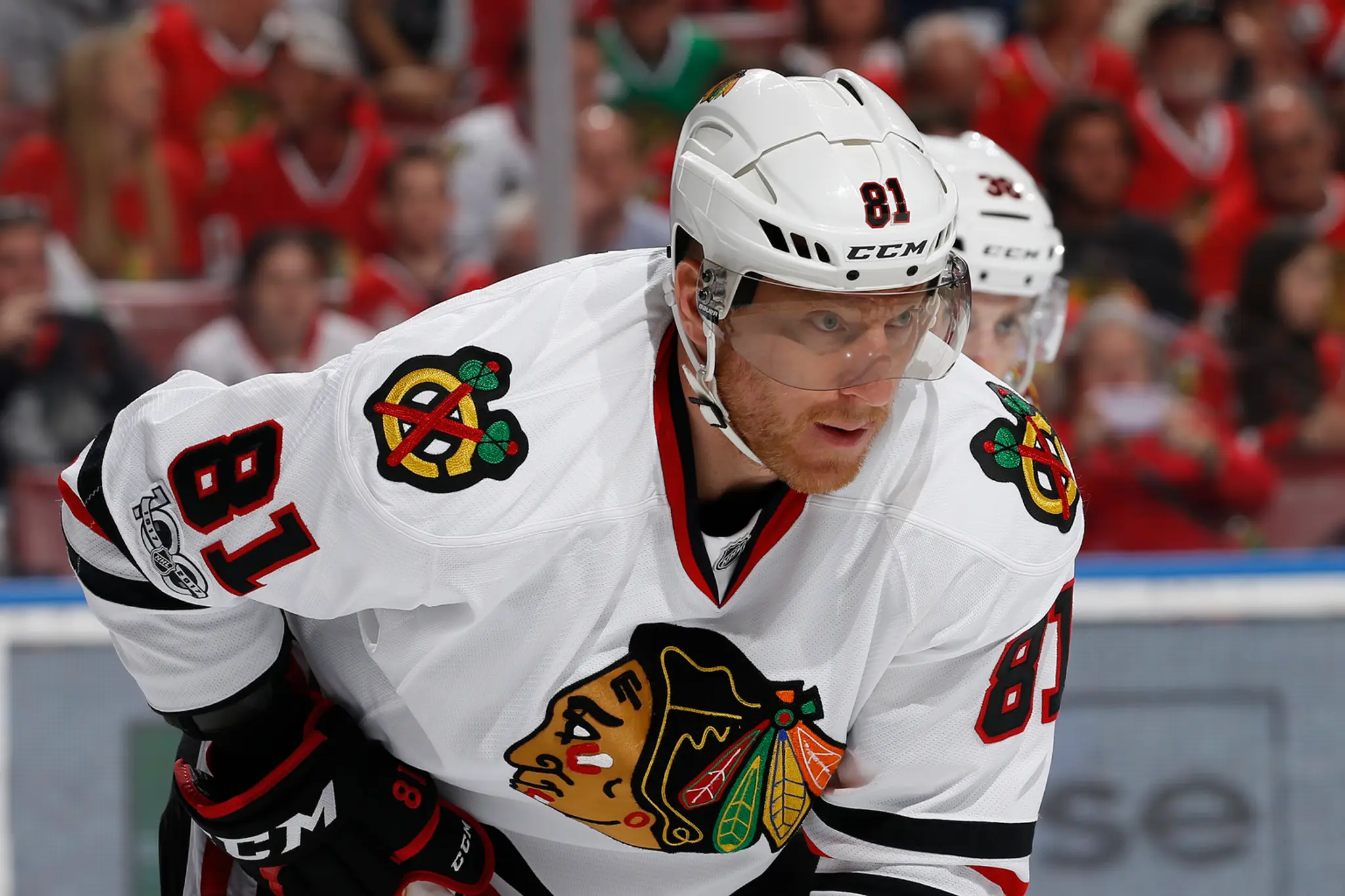 Marián Hossa počas zápasu zámorskej hokejovej NHL.