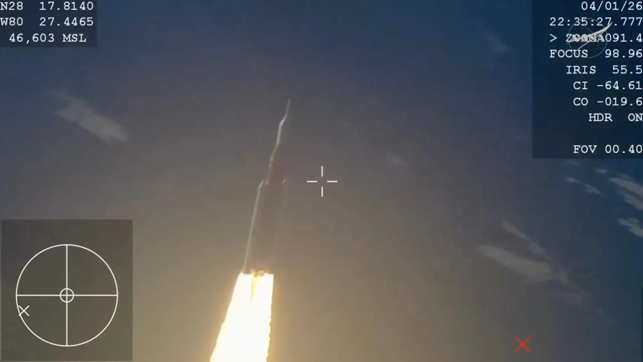 Štart rakety SLS.