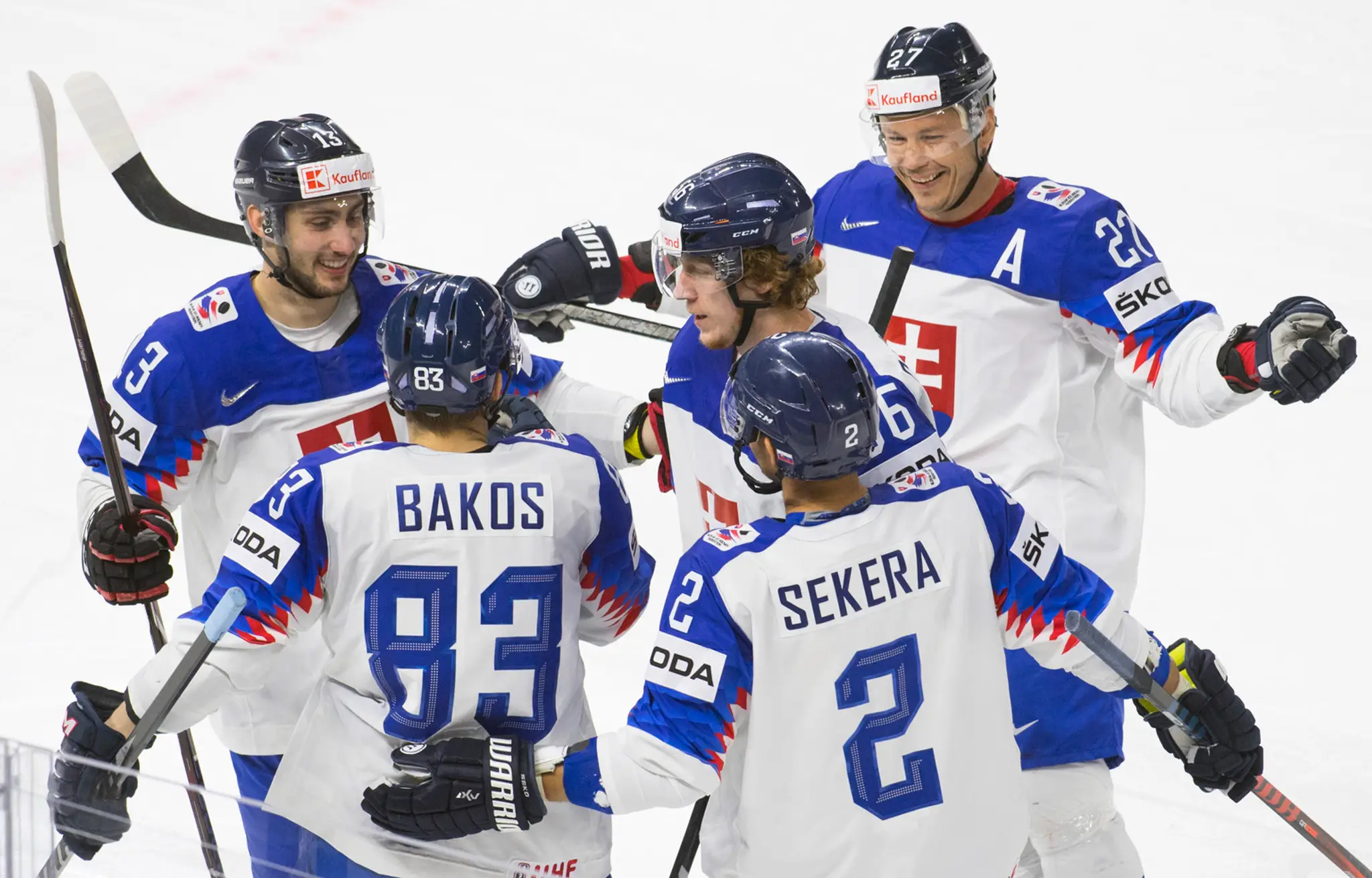 Slovenská radosť po góle proti Bielorusku na MS 2018.