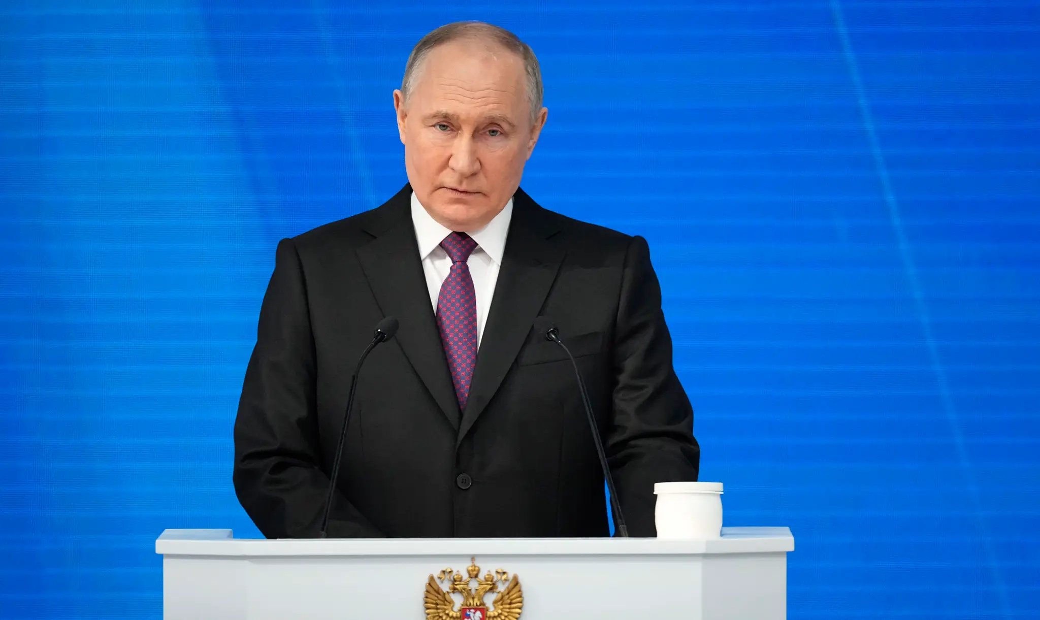 Ruský prezident Vladimir Putin vystupuje vo Federálnom zhromaždení so správou o stave krajiny.