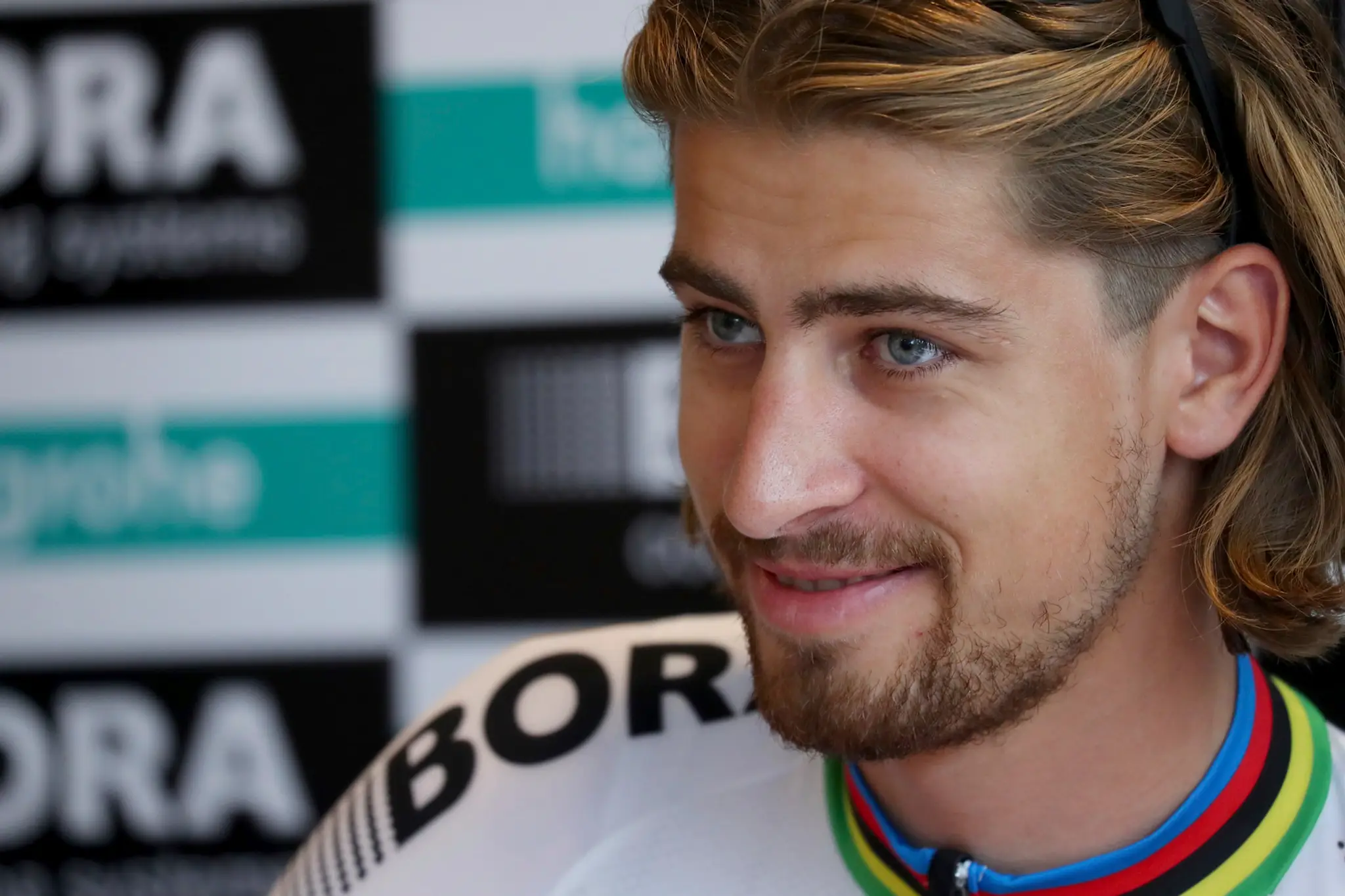 Peter Sagan počas tlačovej konferencie v Düsseldorfe.
