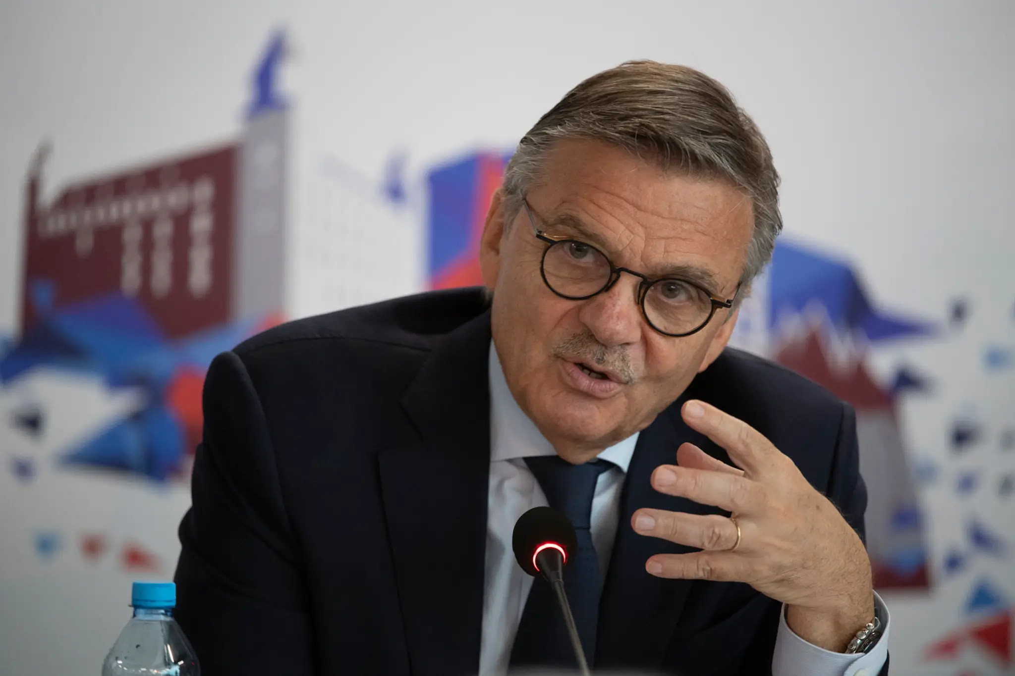 Šéf Organizačného výboru (OV) MS 2019 Igor Nemeček počas tlačovej konferencie.