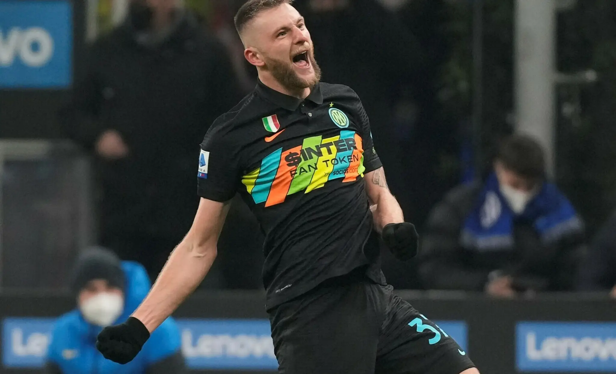 Milan Škriniar a jeho oslava víťazného gólu.