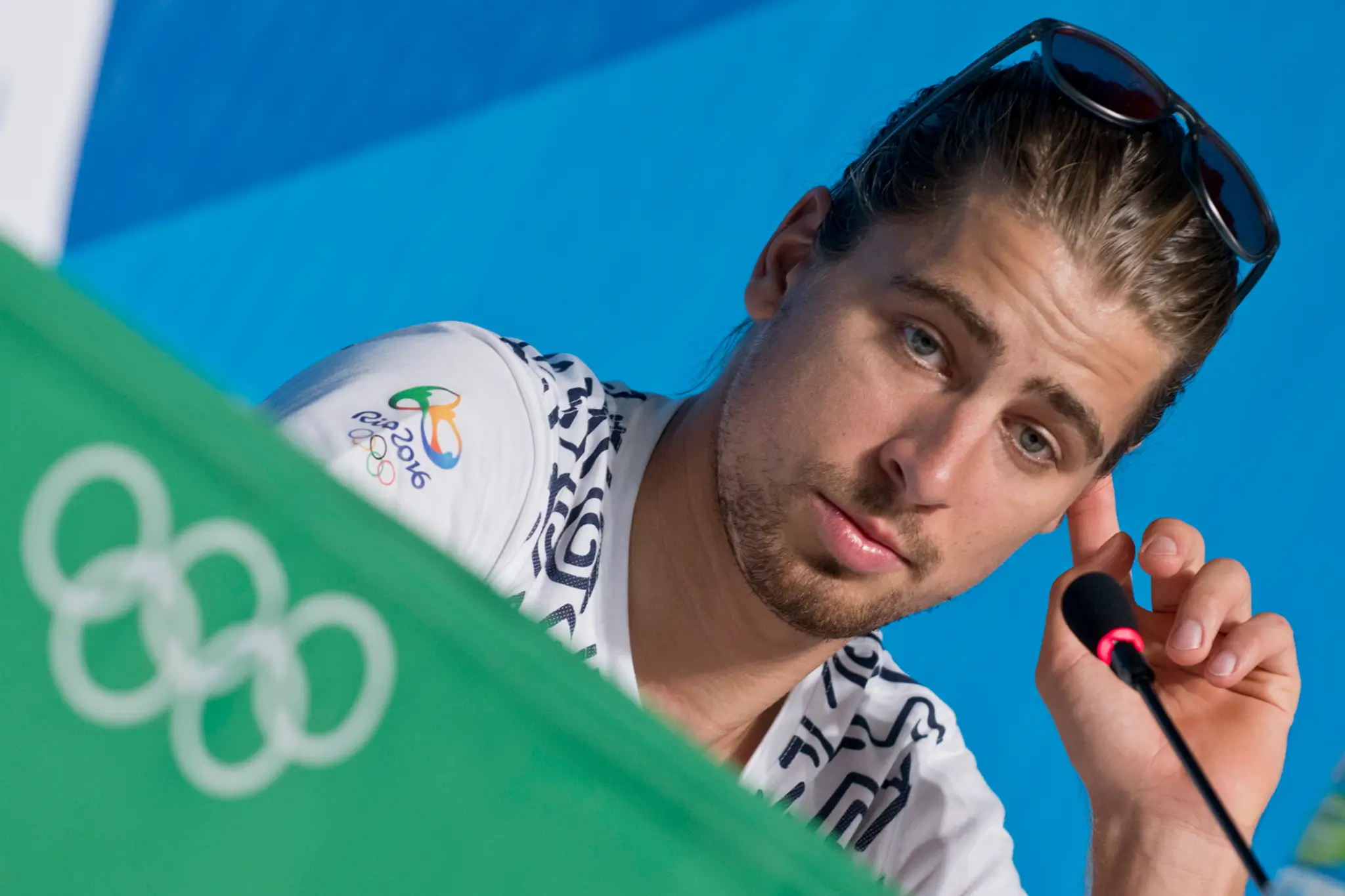 Peter Sagan počas tlačovej konferencie v Olympijskom parku v Riu.