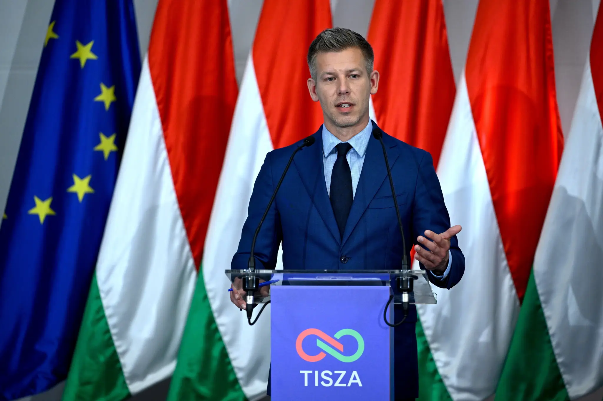 Na snímke budúci maďarský premiér a predseda strany Tisza Péter Magyar.