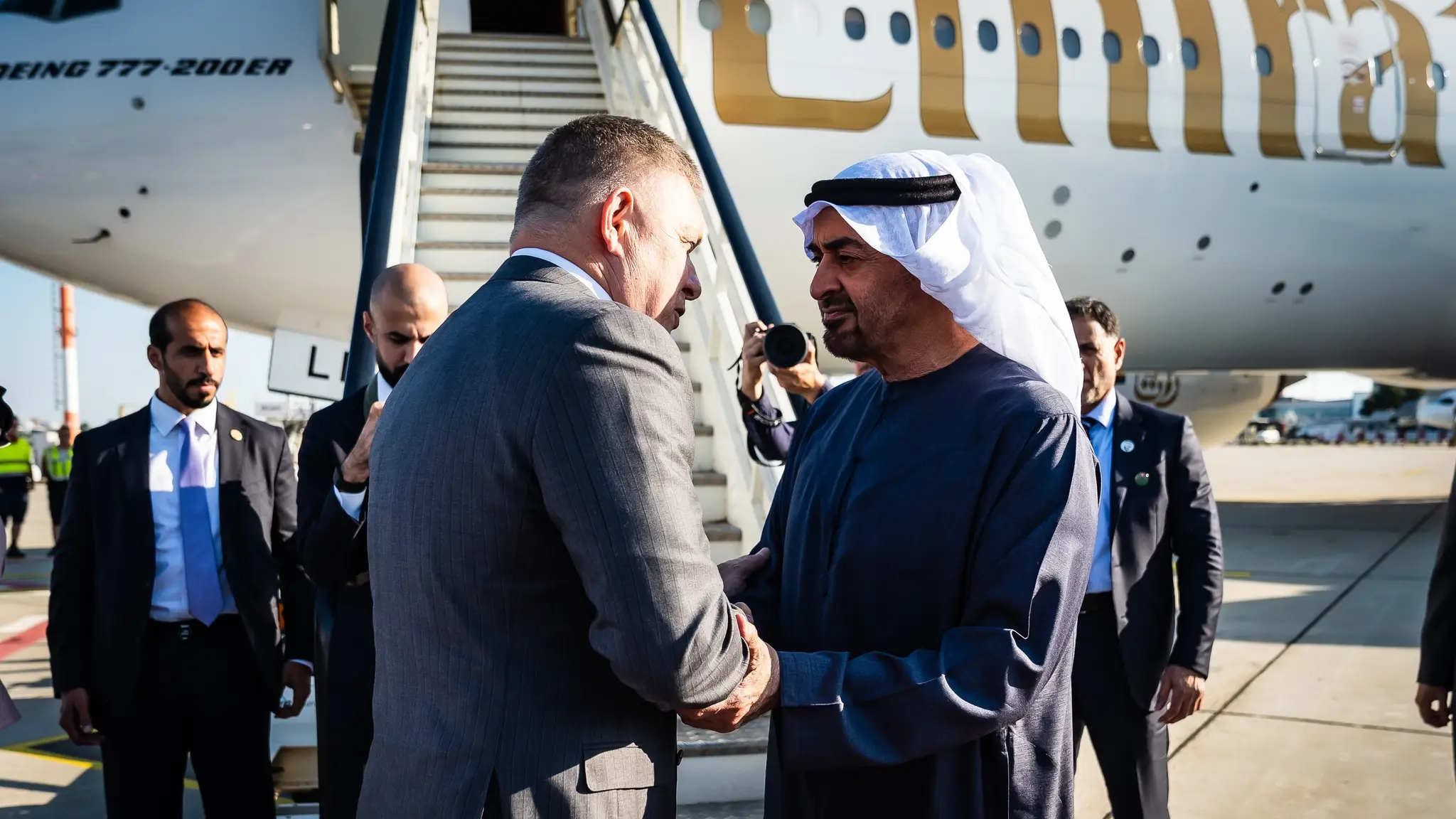 Robert Fico a prezident SAE šejk Muhammad bin Zájid Ál Nahján.