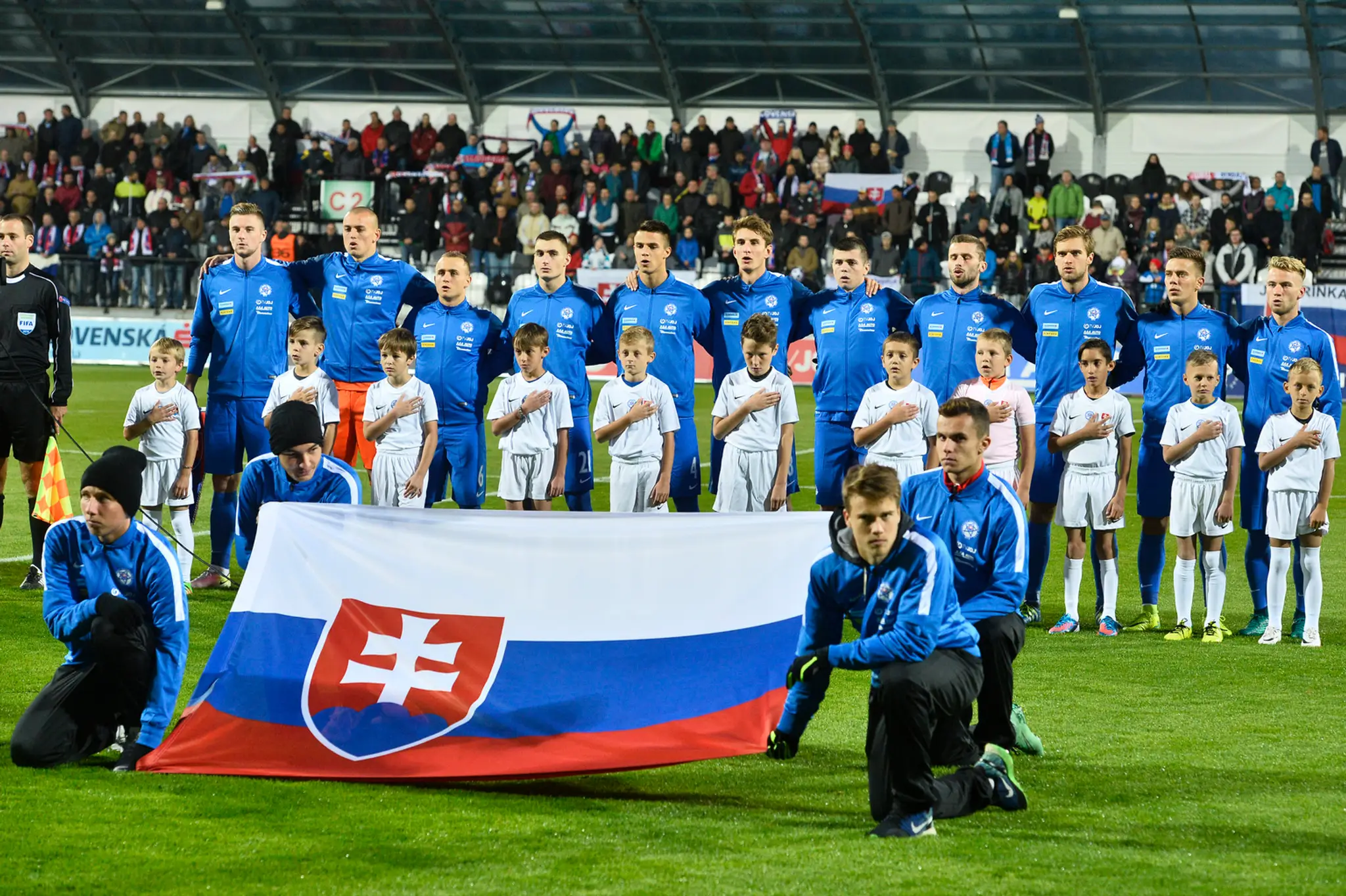 Slovenská futbalová reprezentácia do 21 rokov pred zápasom kvalifikácie ME 2017 proti Bielorusku.