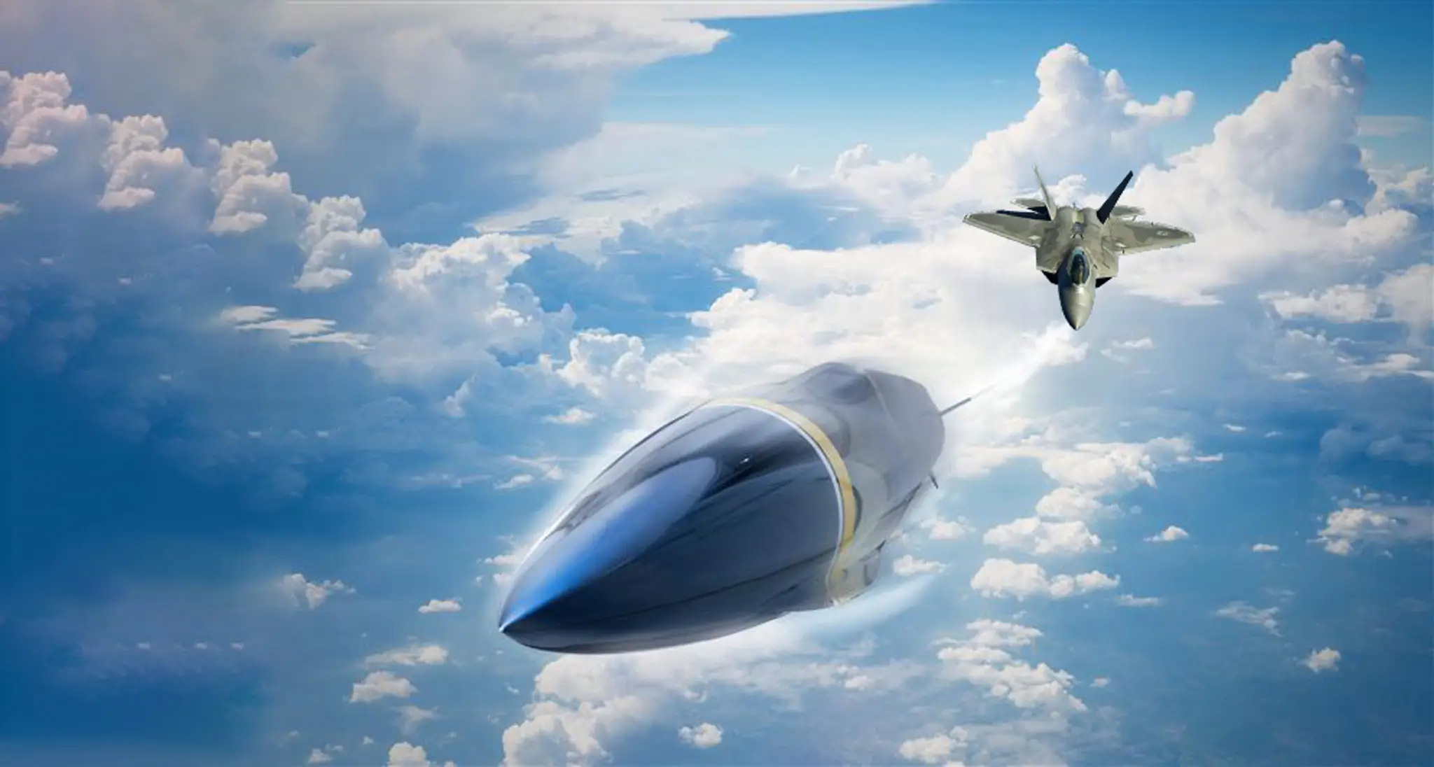 Vizualizácia - strela Mako vypálená zo stíhačky F-22 Raptor.