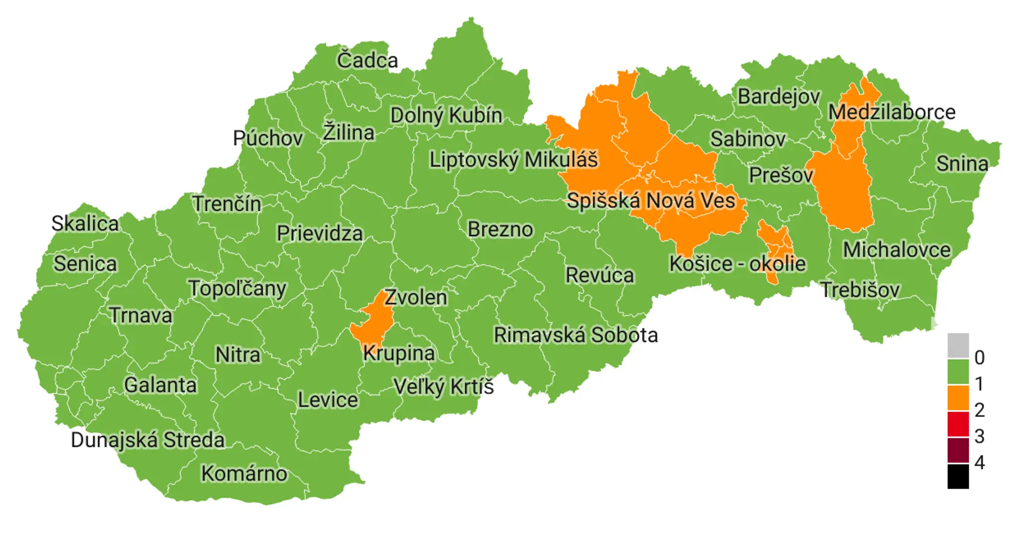 Aktuálne rozdelenie okresov.