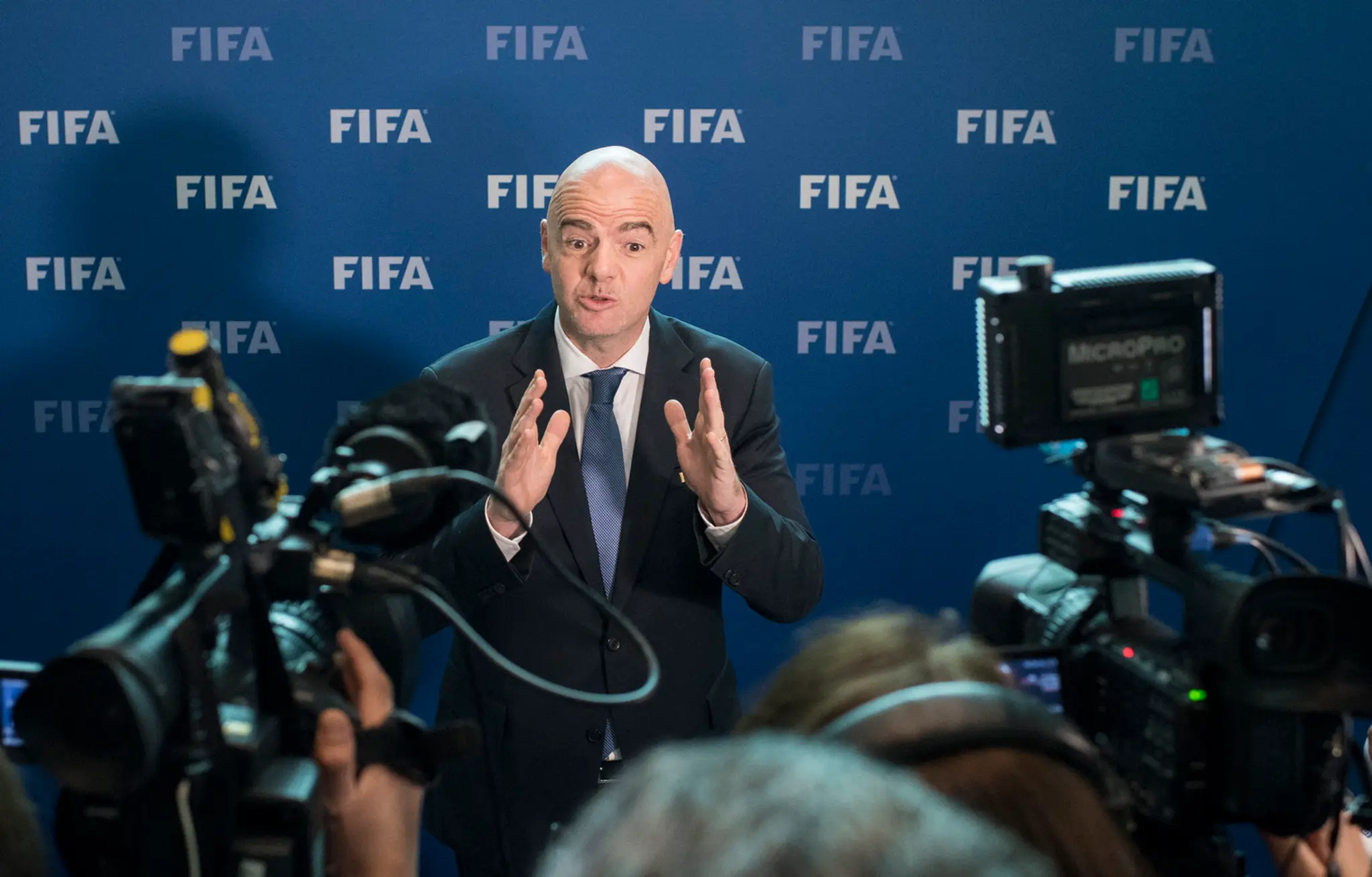 Prezident Medzinárodnej futbalovej federácie (FIFA) Gianni Infantino po Kongrese FIFA.