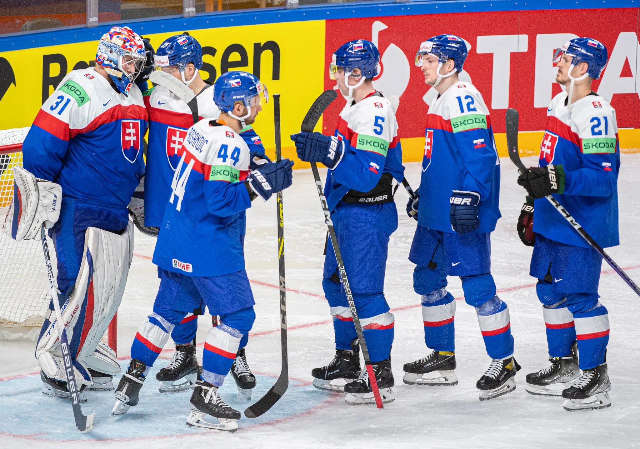 Na snímke slovenskí hokejisti