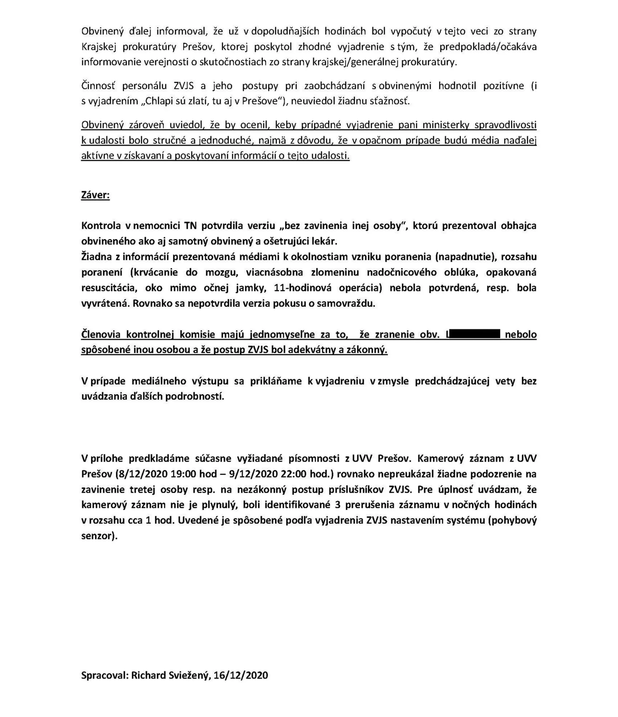Odpoveď na žiadosť ohľadne Milana Lučanského.