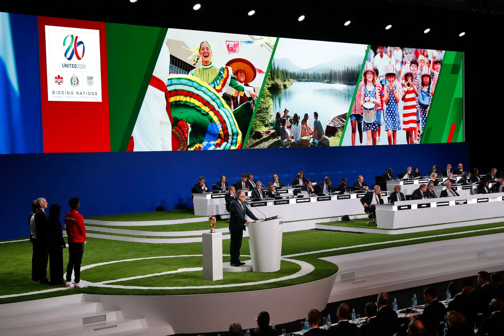 Prezentácia Mexika pred voľbou organizátora MS 2026 vo futbale.