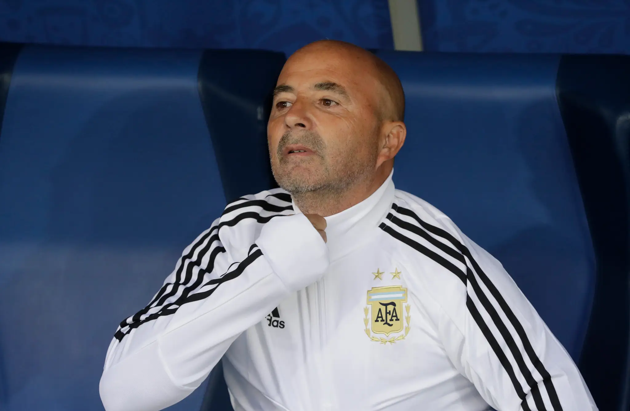 Lodivod Argentíny Jorge Sampaoli v dueli s Nigériou na MS 2018.