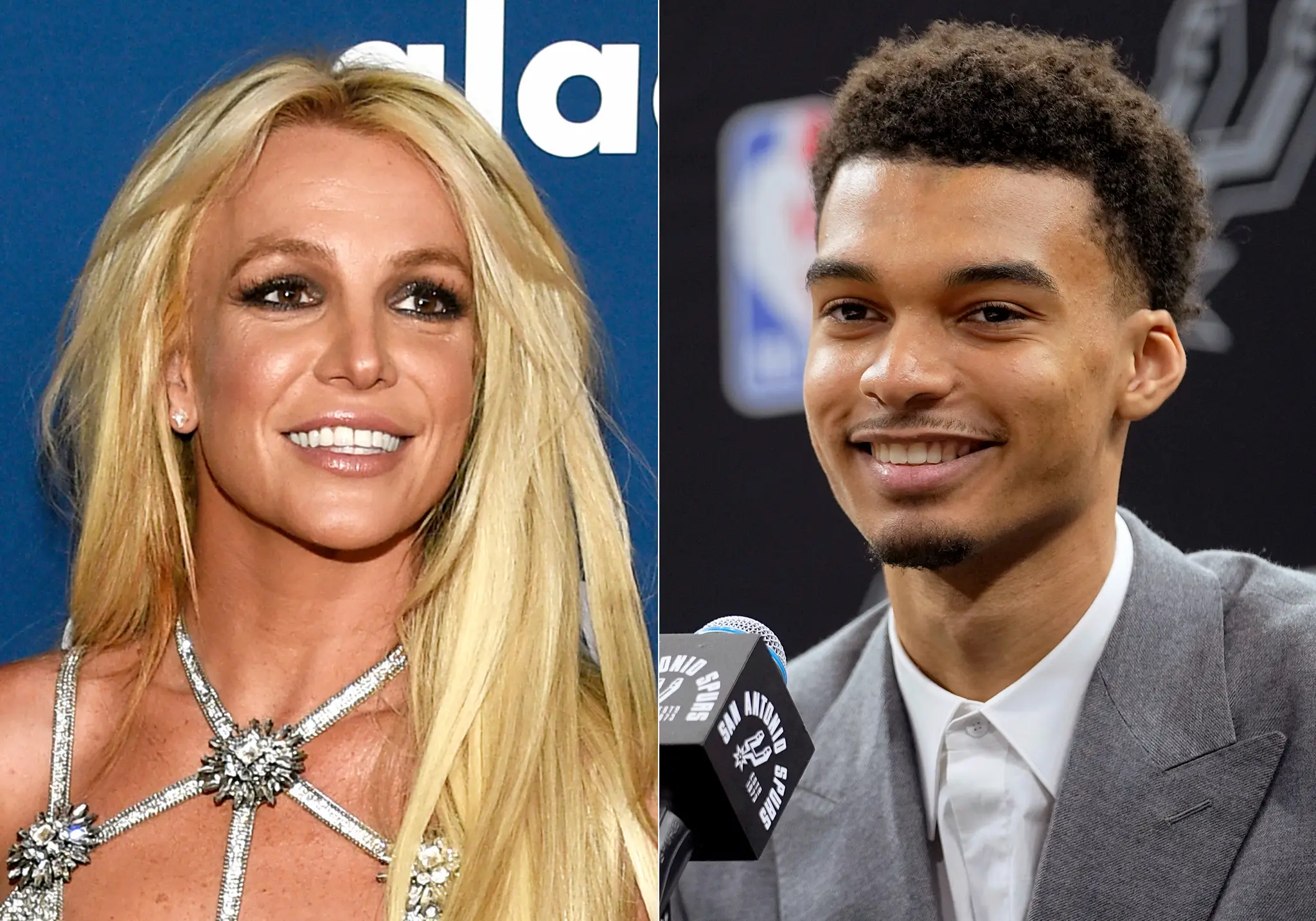 Na kombosnímke vľavo Britney Spearsová a vpravo Victor Wembanyama