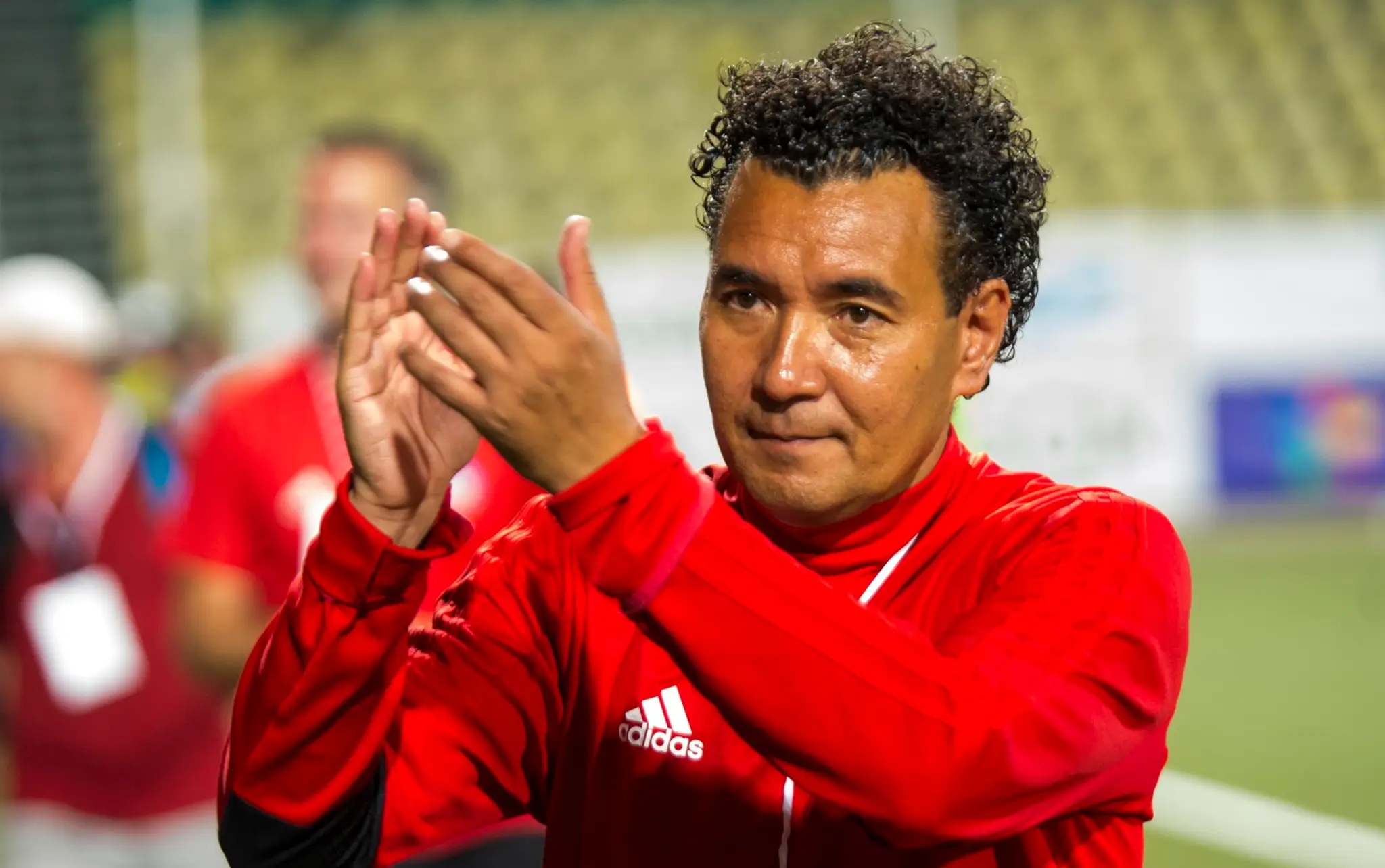 Na snímke tréner AS Trenčín Ricardo Moniz oslavuje víťazstvo.