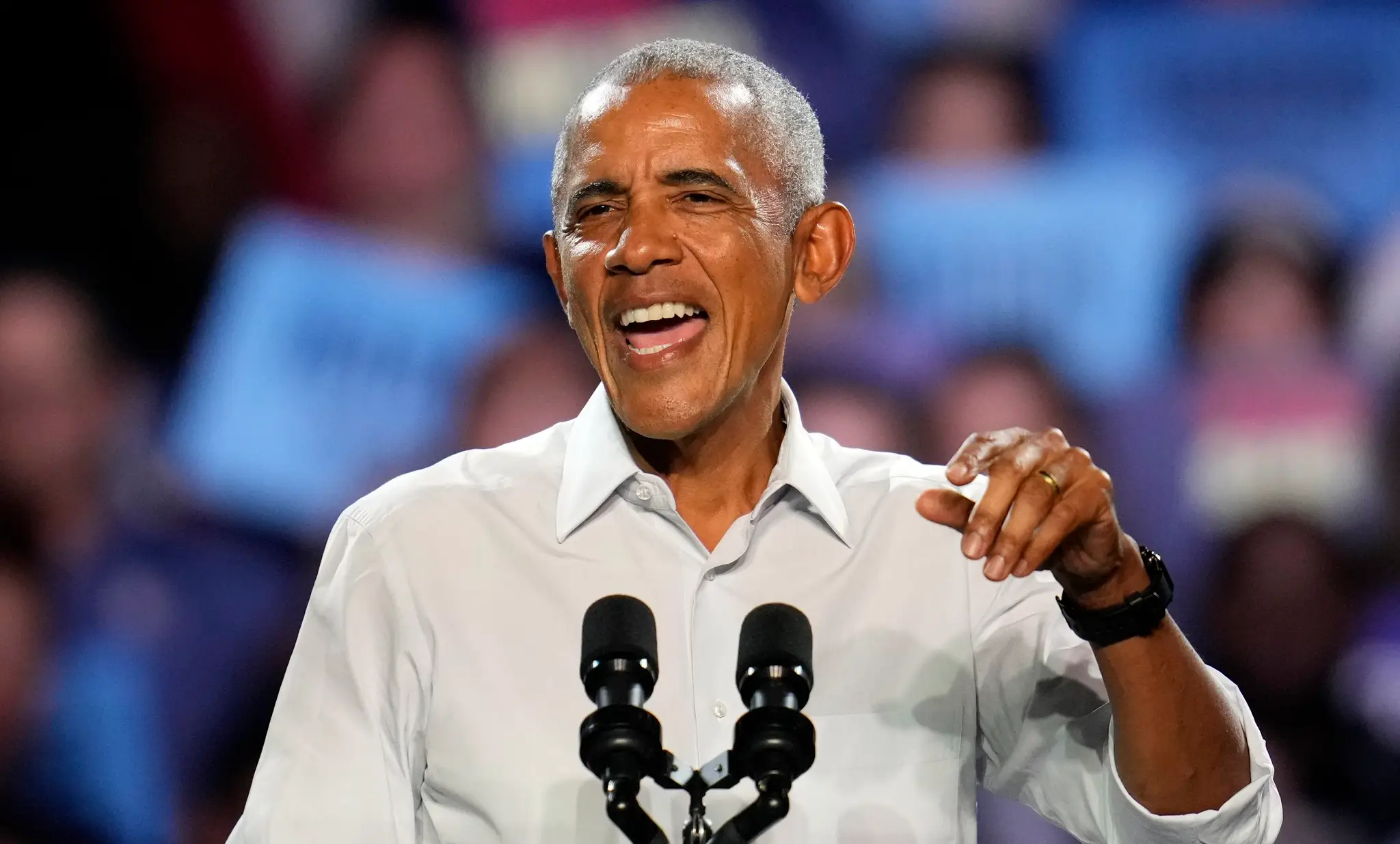 Obama počas predvolebného mítingu v Detroite.