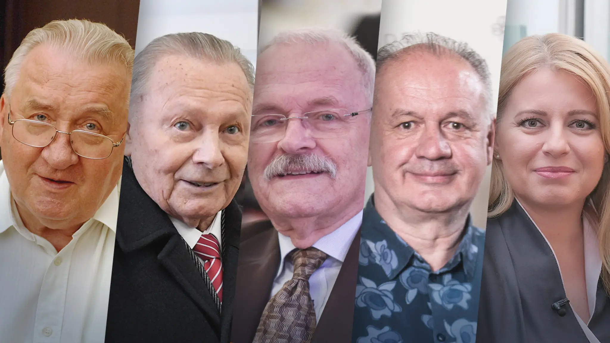 Michal Kováč, Rudolf Schuster, Ivan Gašparovič, Andrej Kiska a Zuzana Čaputová.