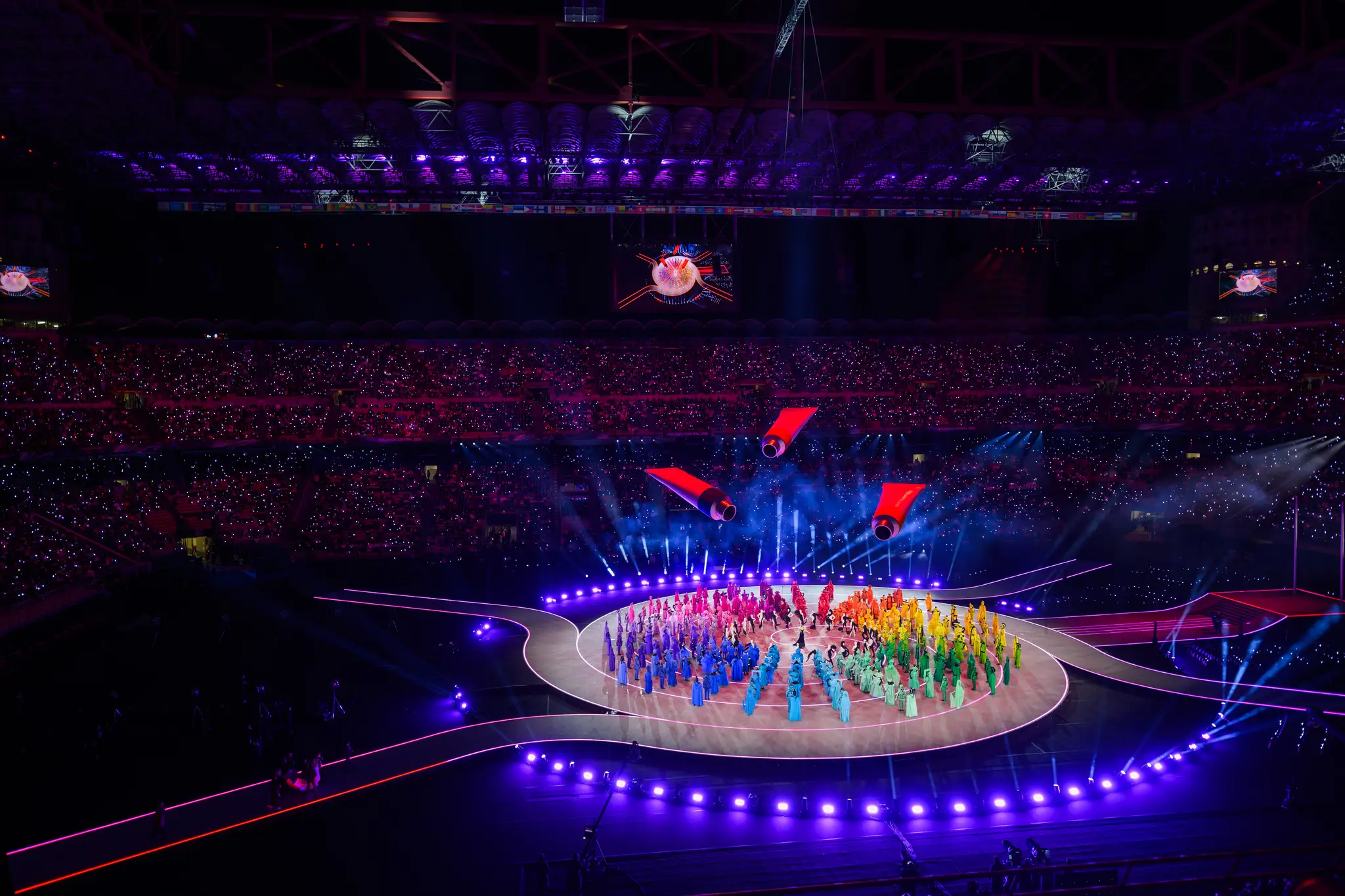 Na snímke vystúpenie počas otváracieho ceremoniálu XXV. zimných olympijských hier.