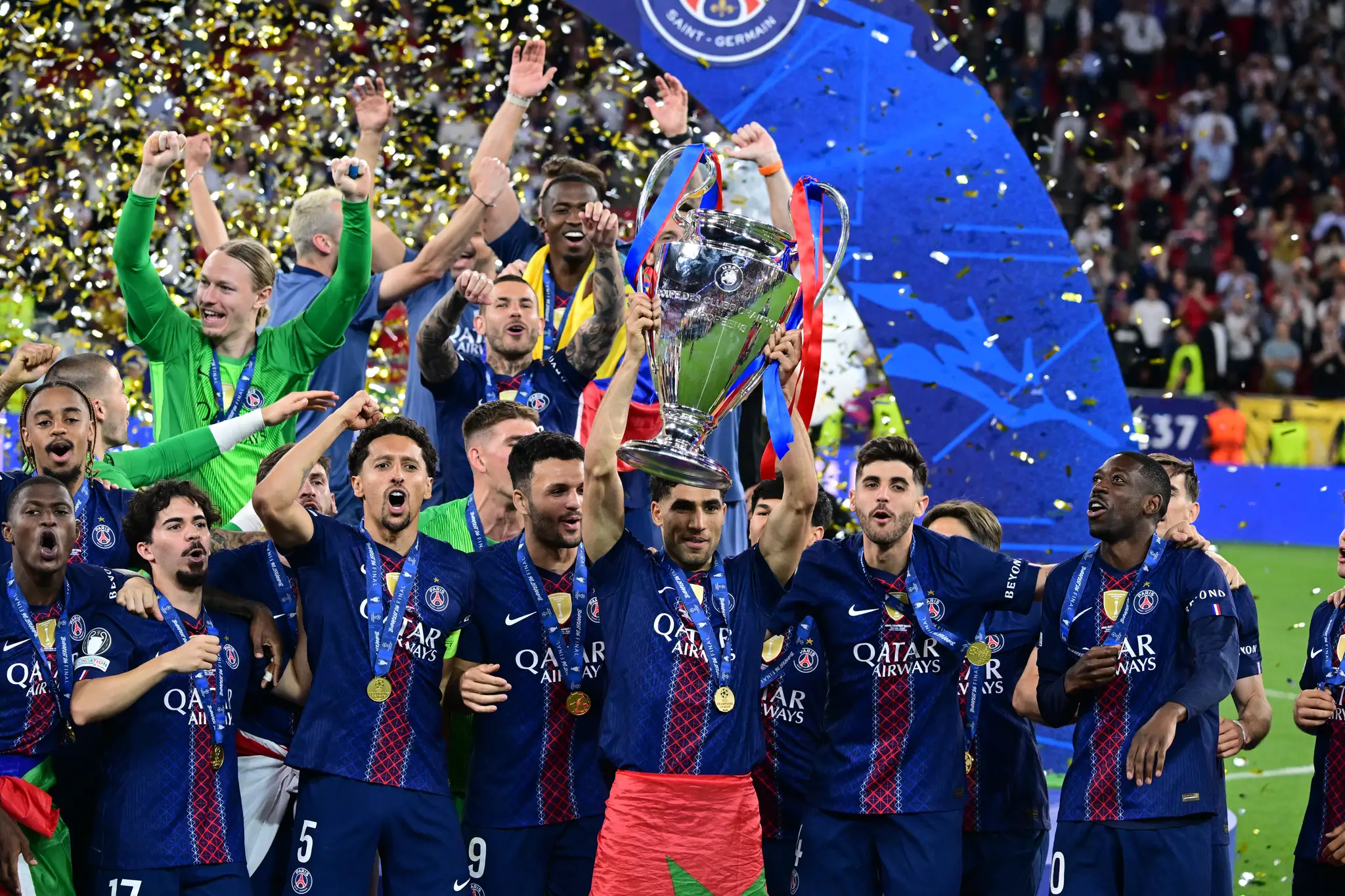 Futbalisti PSG oslavujú víťazstvo v Lige majstrov