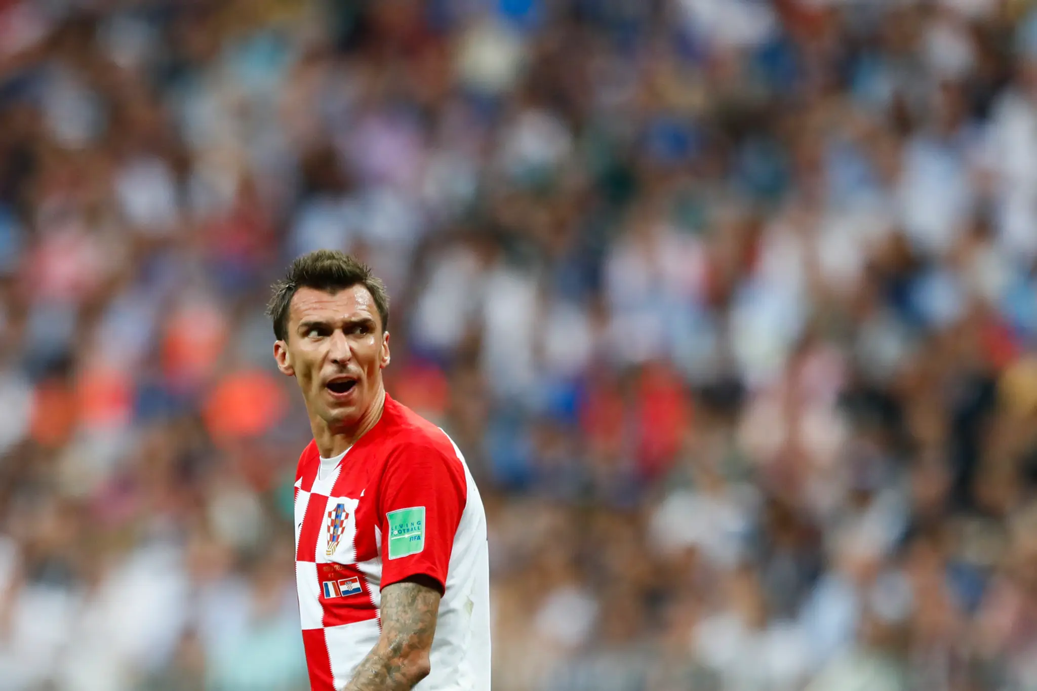 Útočník Chorvátska Mario Mandžukič počas finále MS 2018.