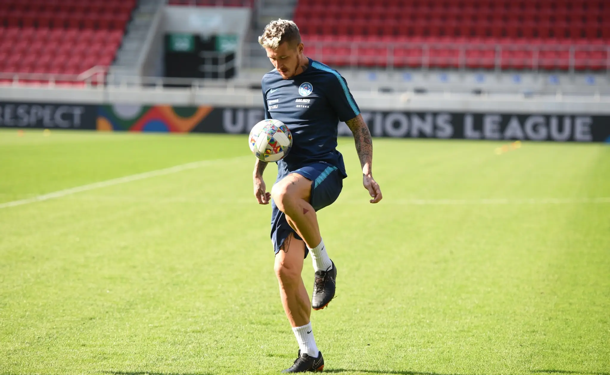 Juraj Kucka počas tréningu pred prvm zápasom proti Česku.