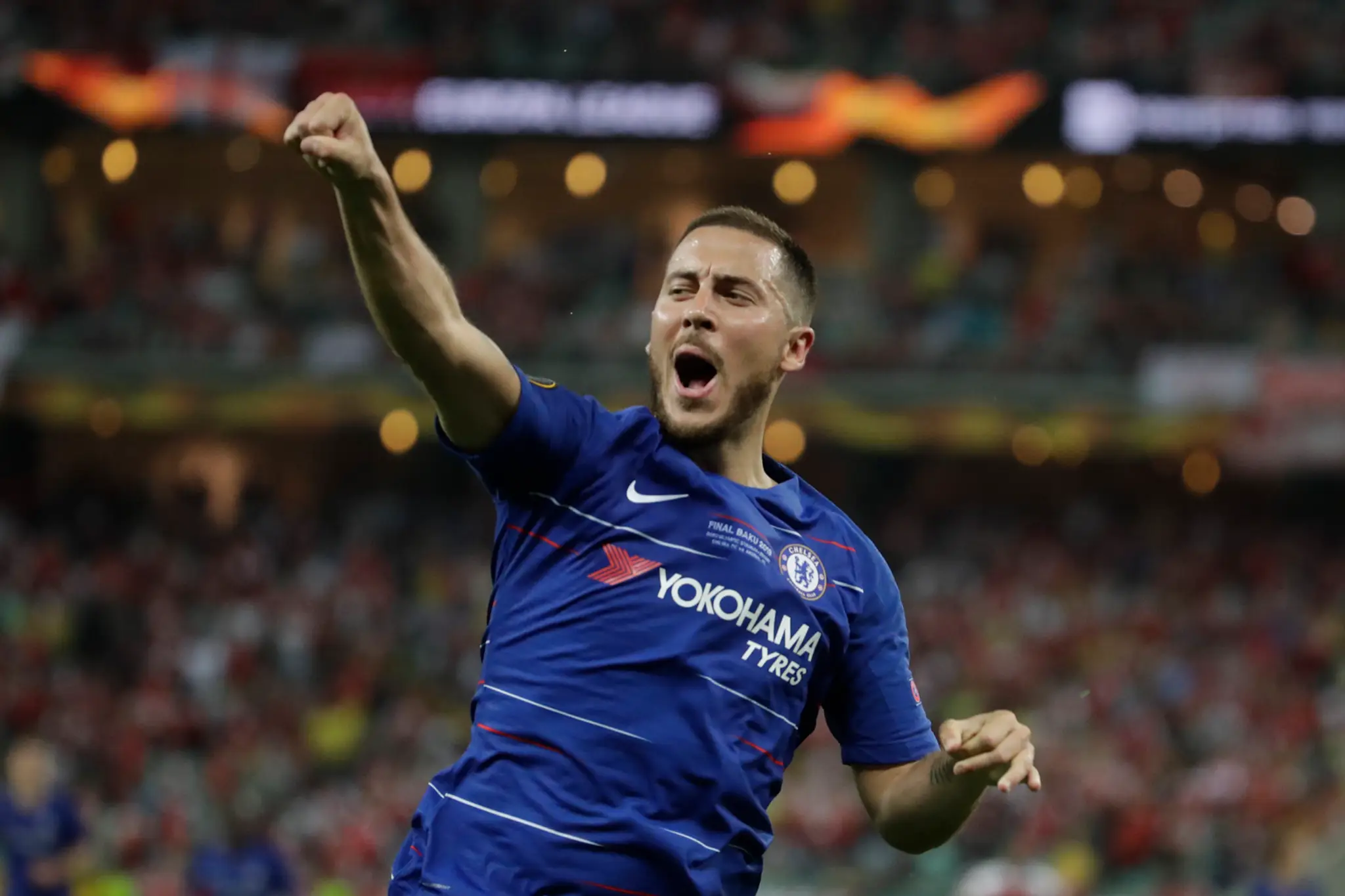 Olivier Giroud z Chelsea vo finále Európskej ligy UEFA proti Arsenalu.