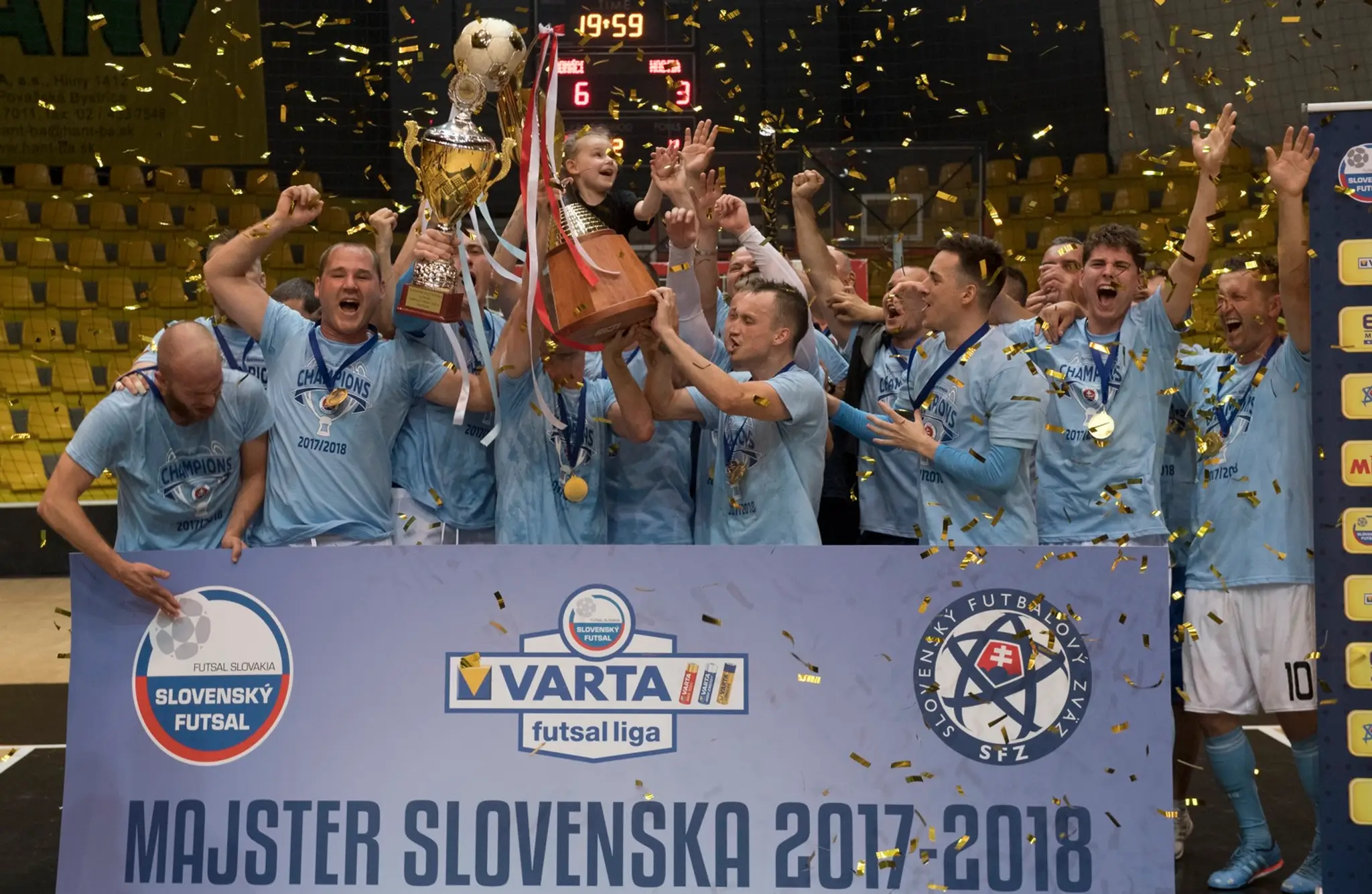 Na snímke majster Slovenska vo futsale ŠK Slovan Bratislava júna 2018 v Bratislave.