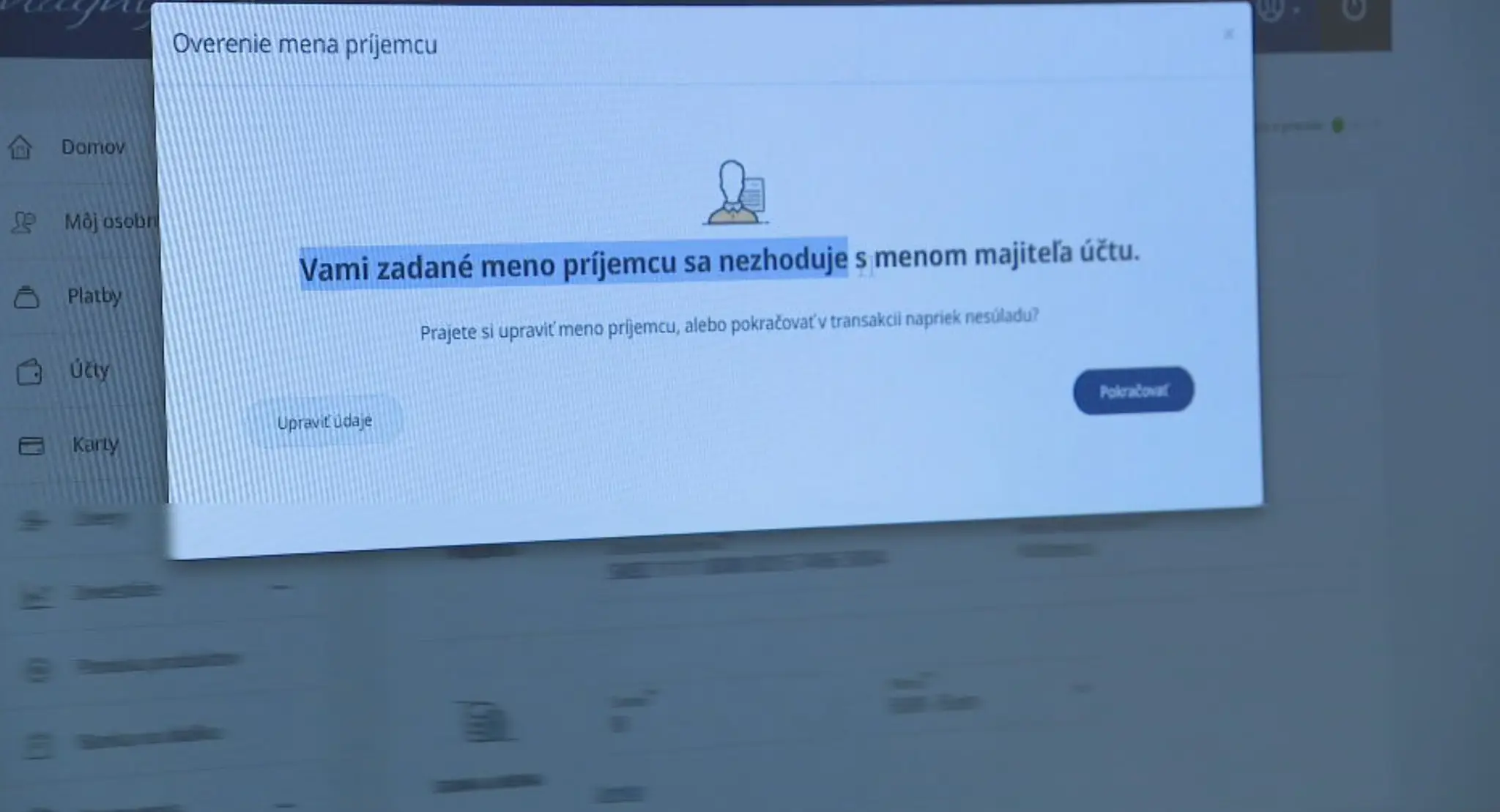 Povinné meno pri posielaní peňazí