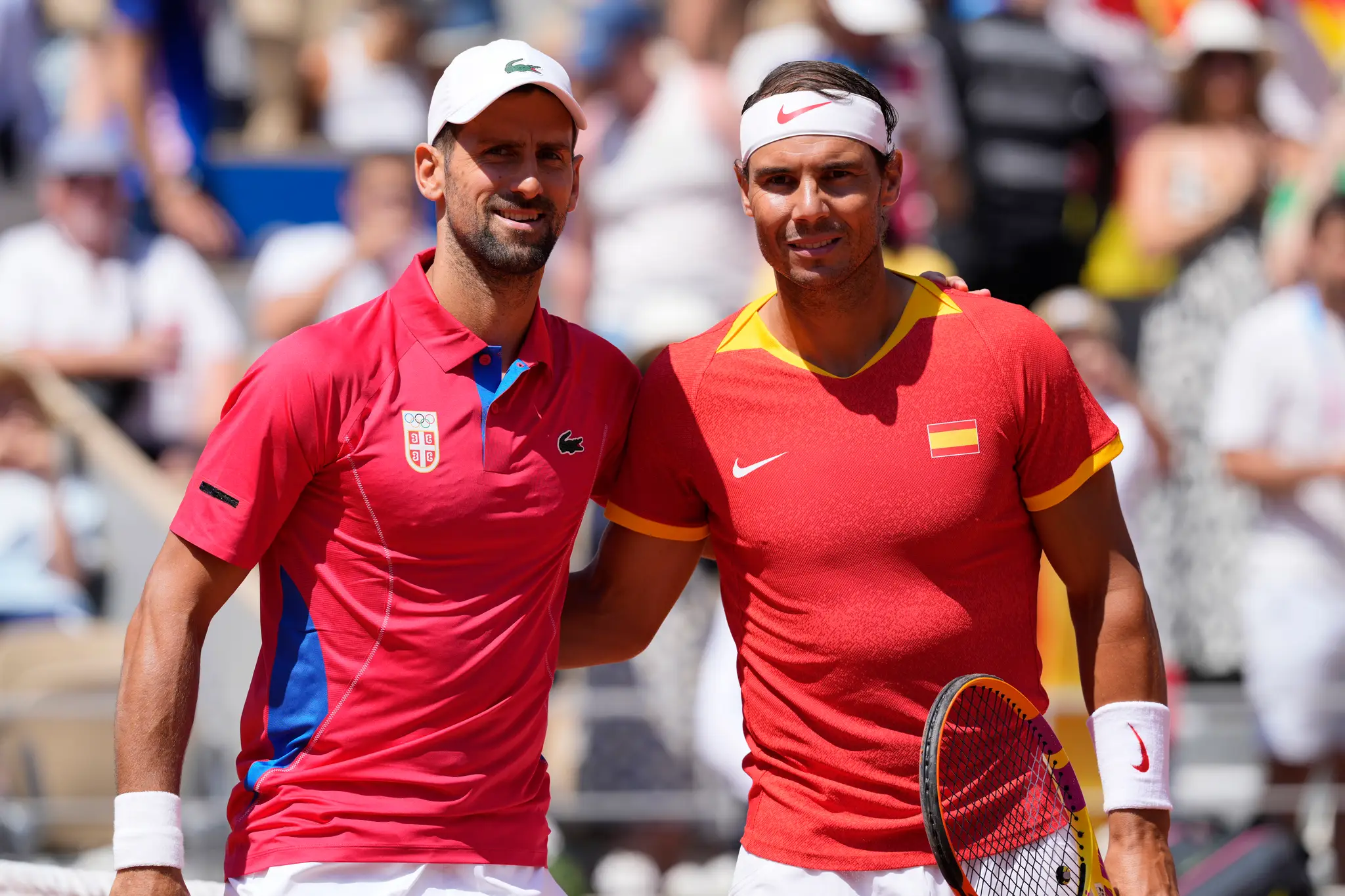 Na snímke španielsky tenista Rafael Nadal (vpravo) a srbský tenista Novak Djokovič (vľavo)