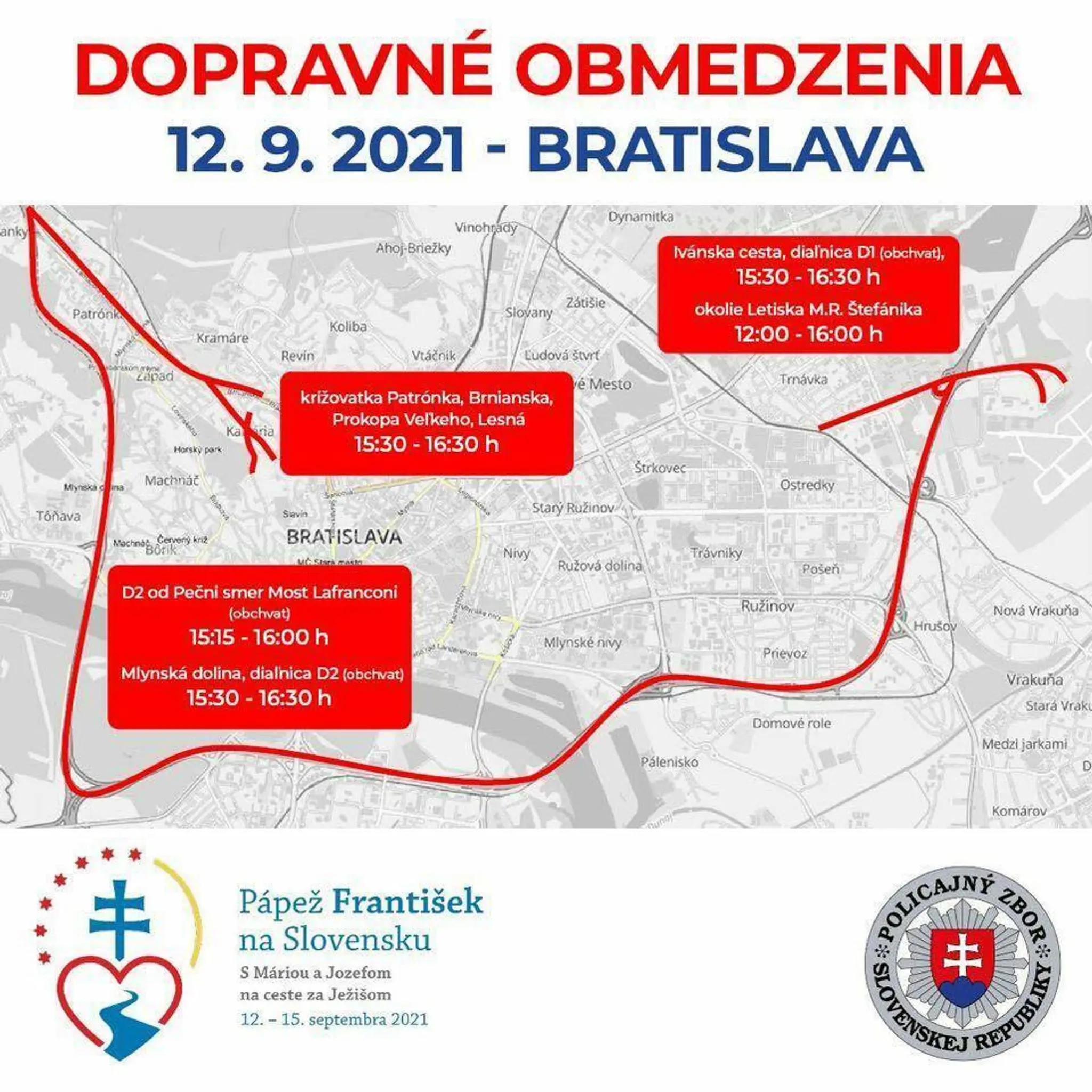 Nedeľné dopravné obmedzenia v Bratislave.