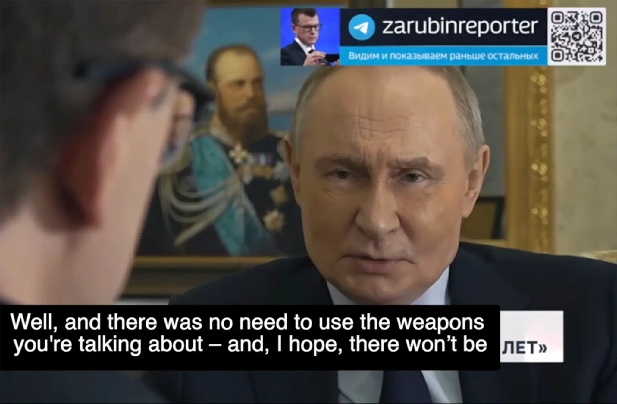 Vladimir Putin počas rozhovoru s kremeľským spravodajcom Pavlom Zarubinom.
