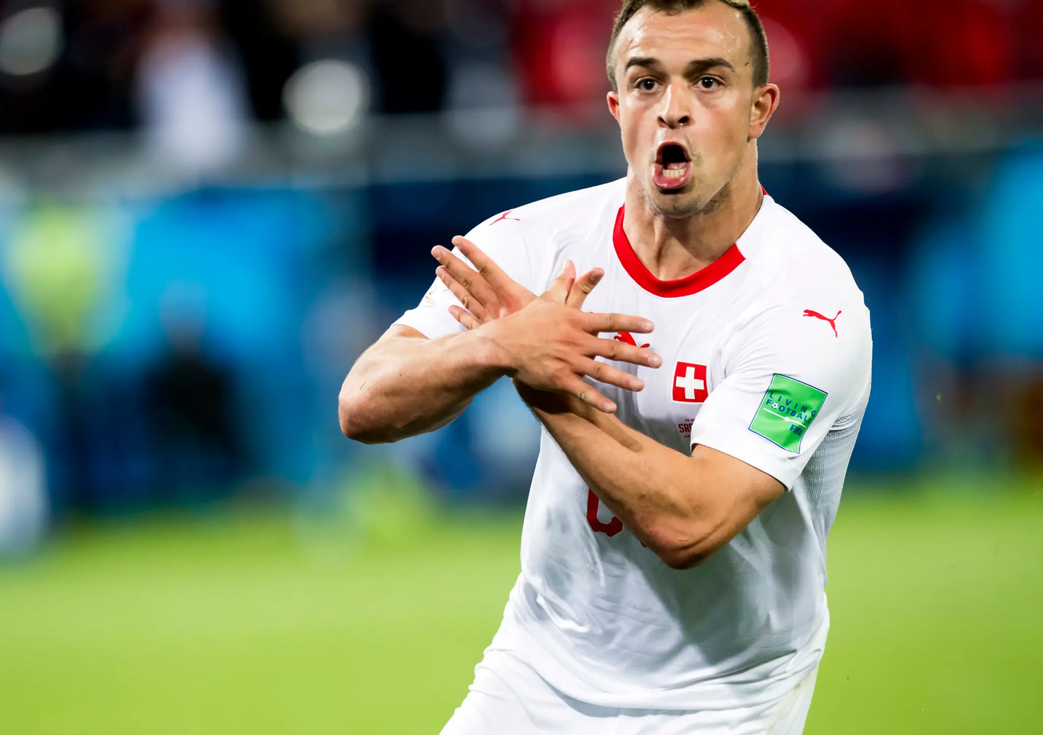 Shaqiriho dvojhlavý orol po víťaznom góle proti Srbsku.