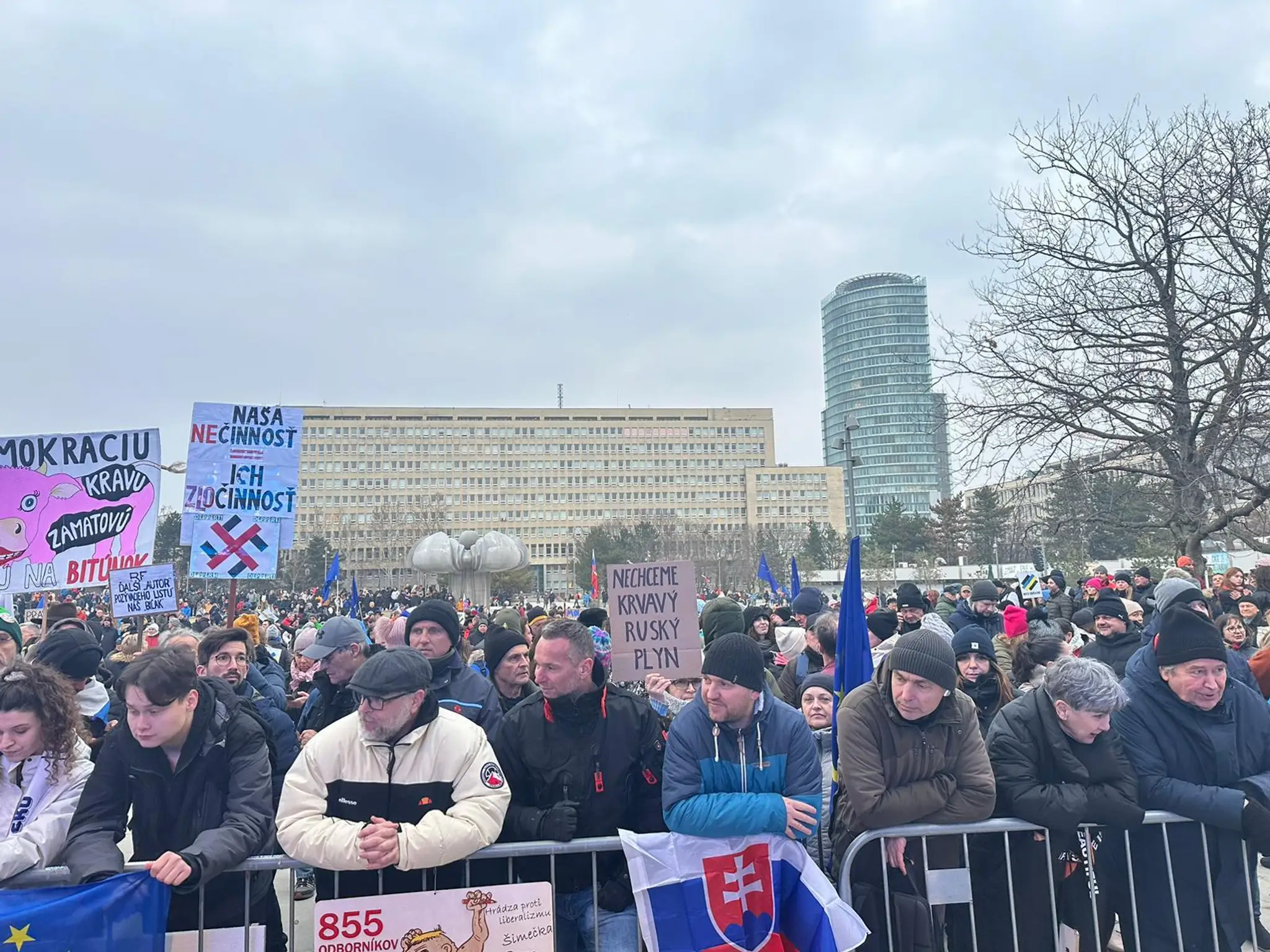Protestujúci na proteste Slovensko je Európa v Bratislave