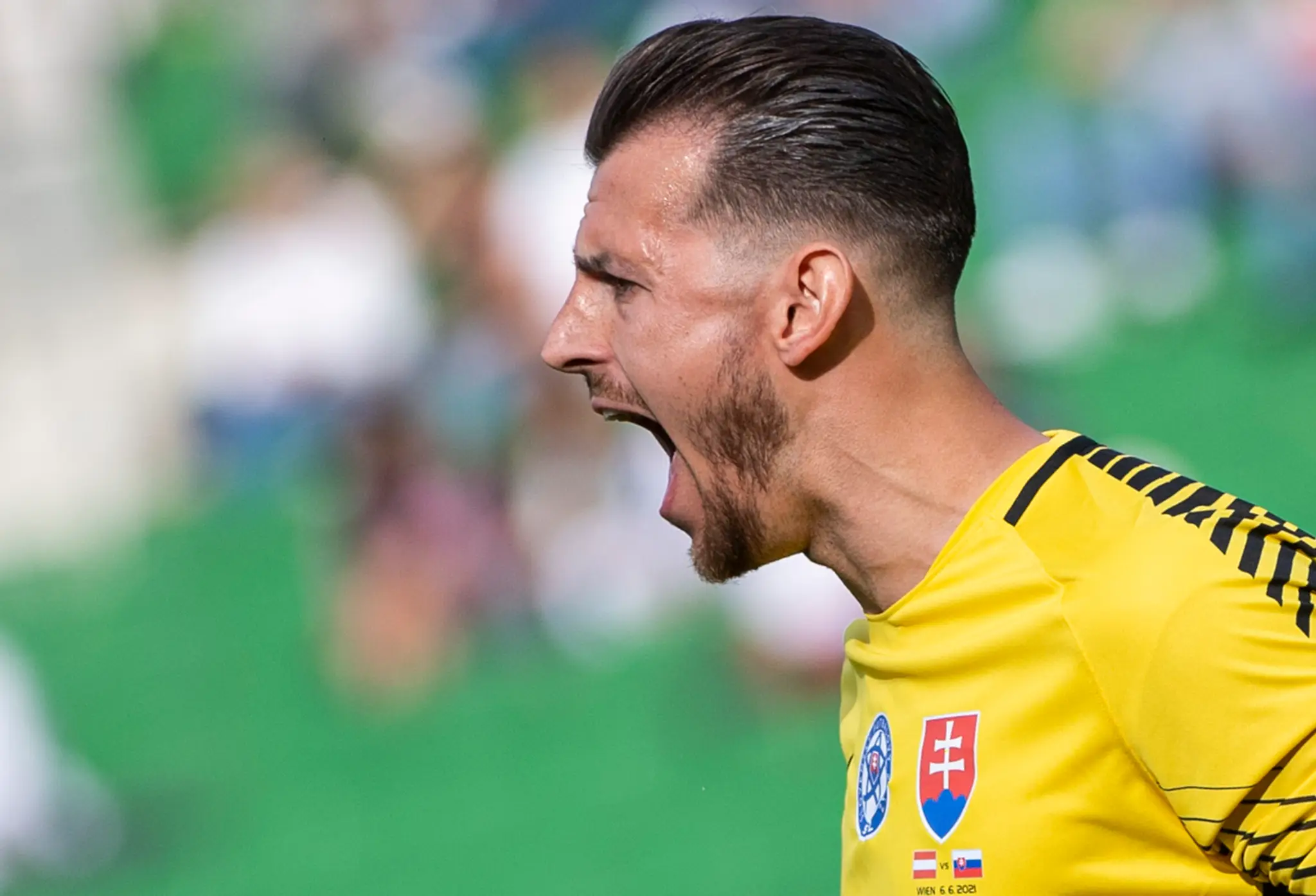 Brankár Martin Dúbravka počas prípravného zápasu pred ME 2020 proti Rakúsku.