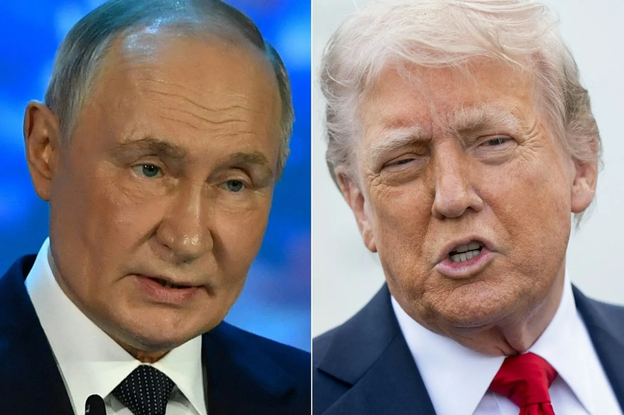 Na combo snímke Vladimir Putin a Donald Trump.