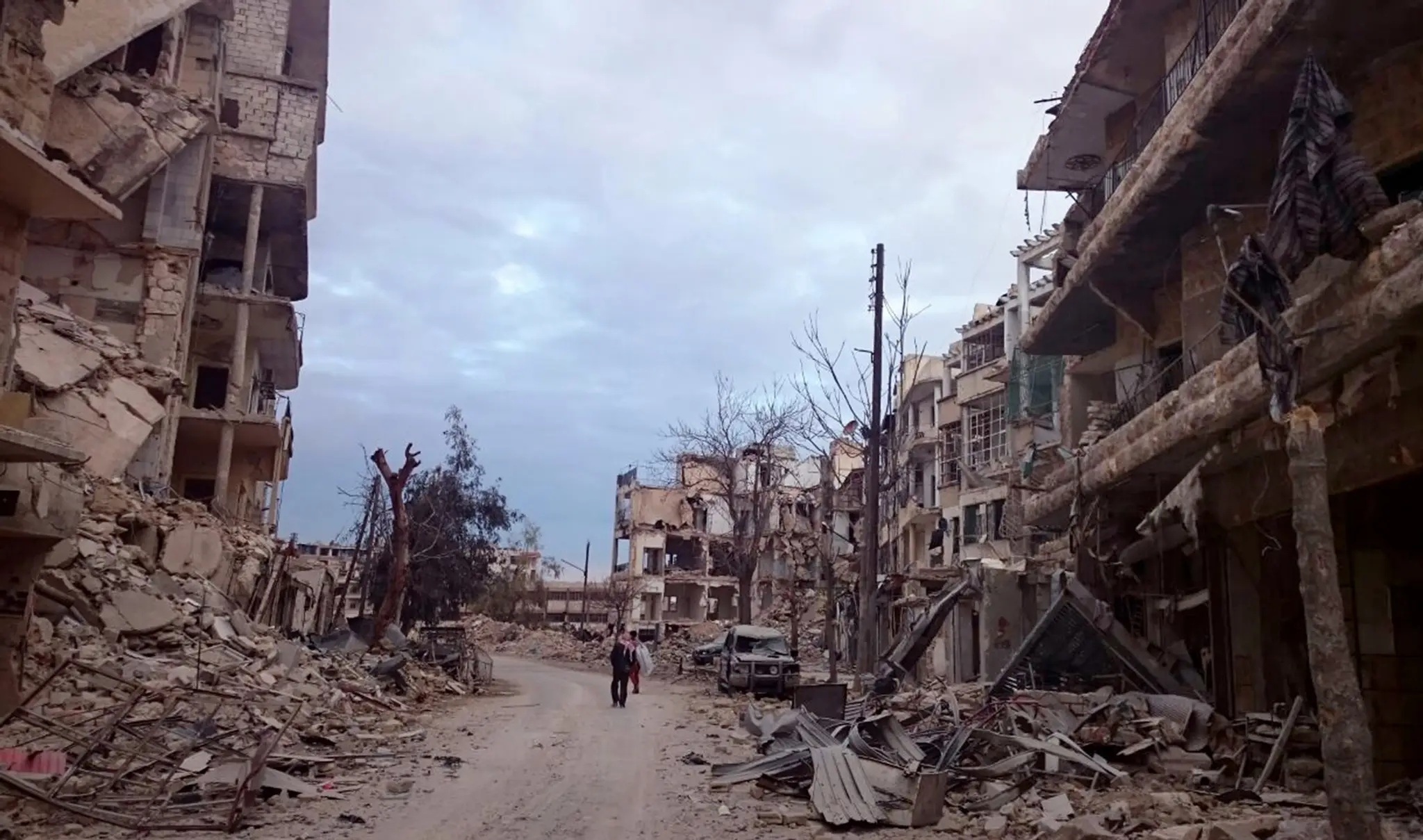 Zdevastované Aleppo.