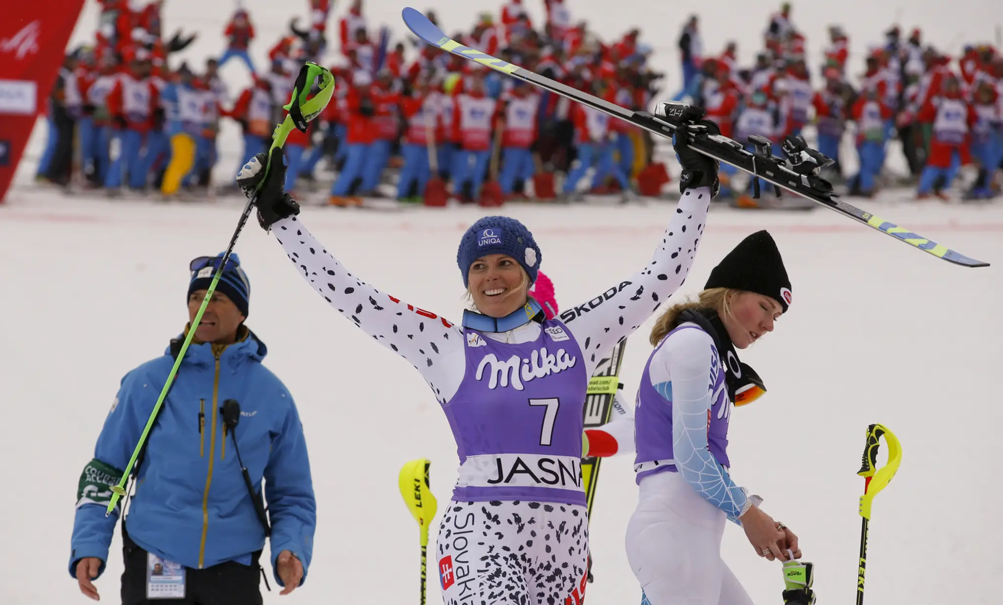 Veronika Velez Zuzulová po dojazde slalomu SP v Jasnej, kde skončila tretina.