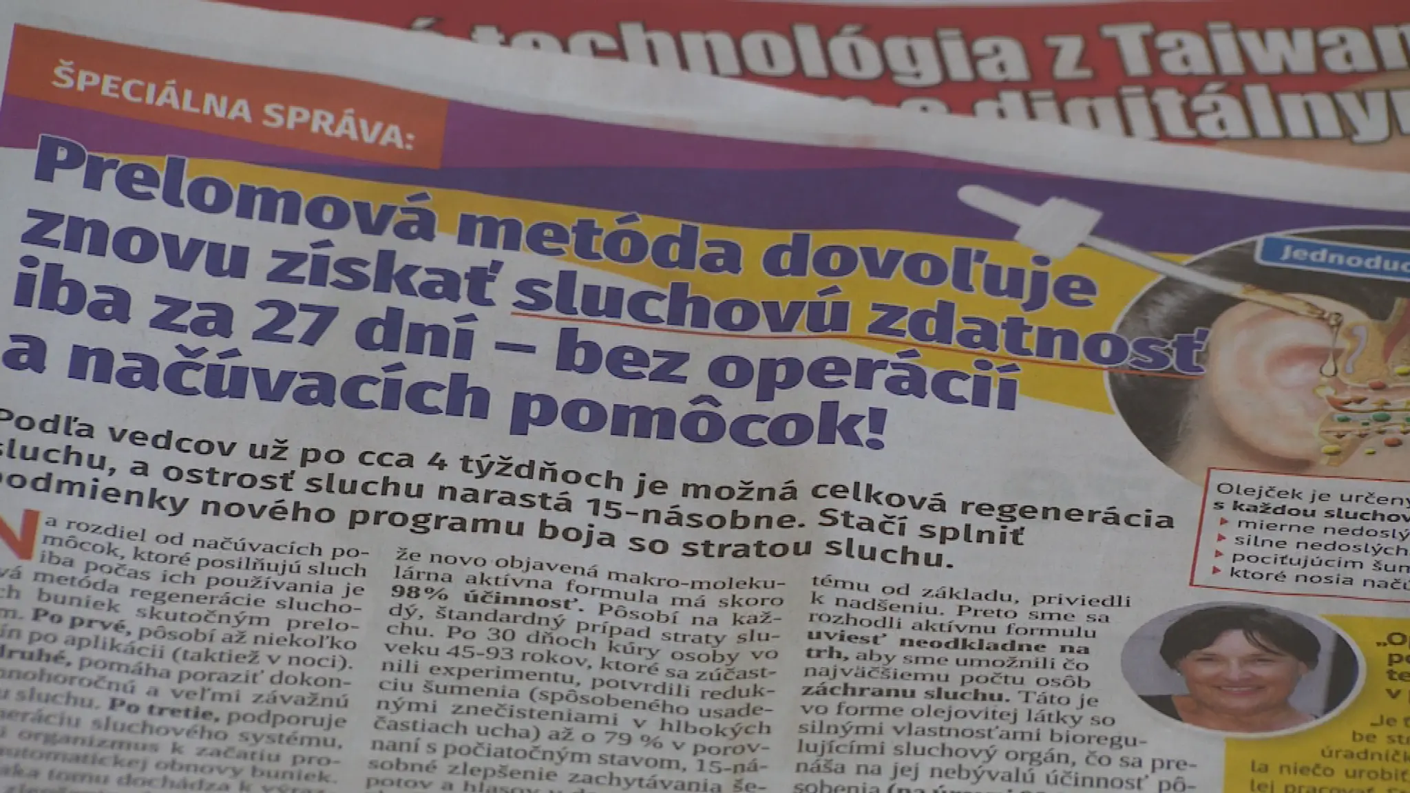 Inzerát na prípravky do uší