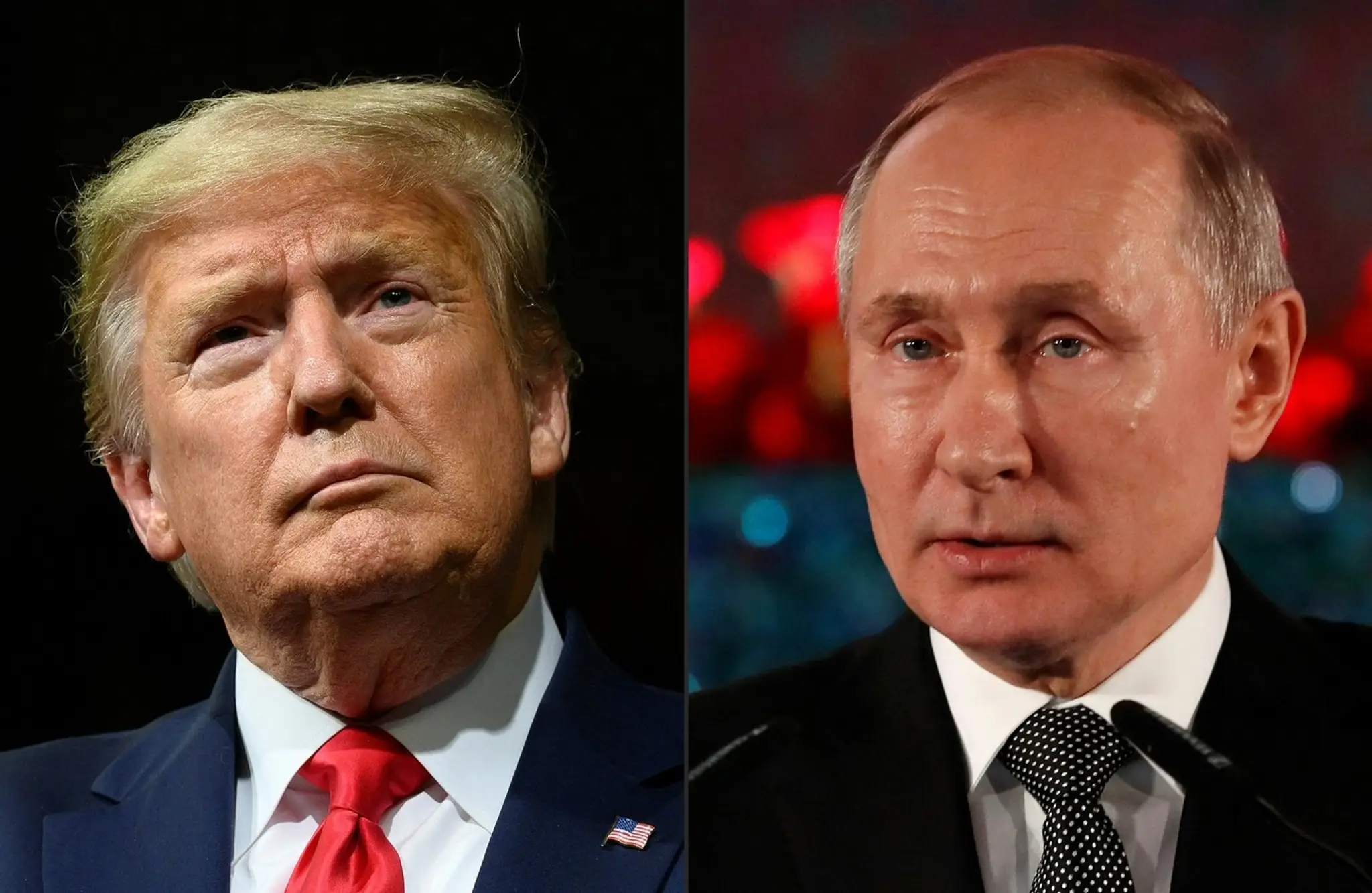 Donald Trump a Vladimir Putin na kombo snímke.