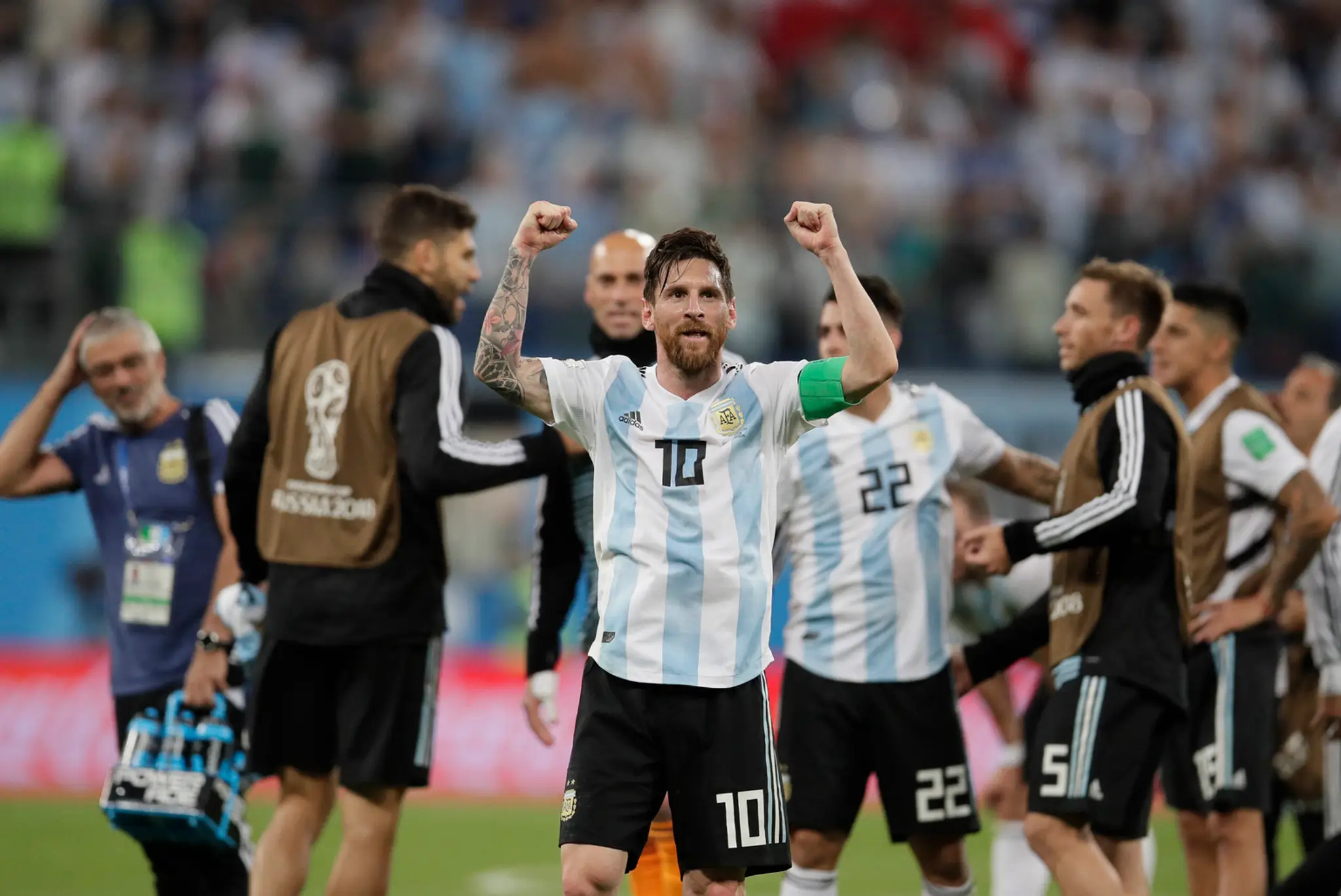 Kapitán Argentíny Lionel Messi oslavuje po dueli s Nigériou na MS 2018.