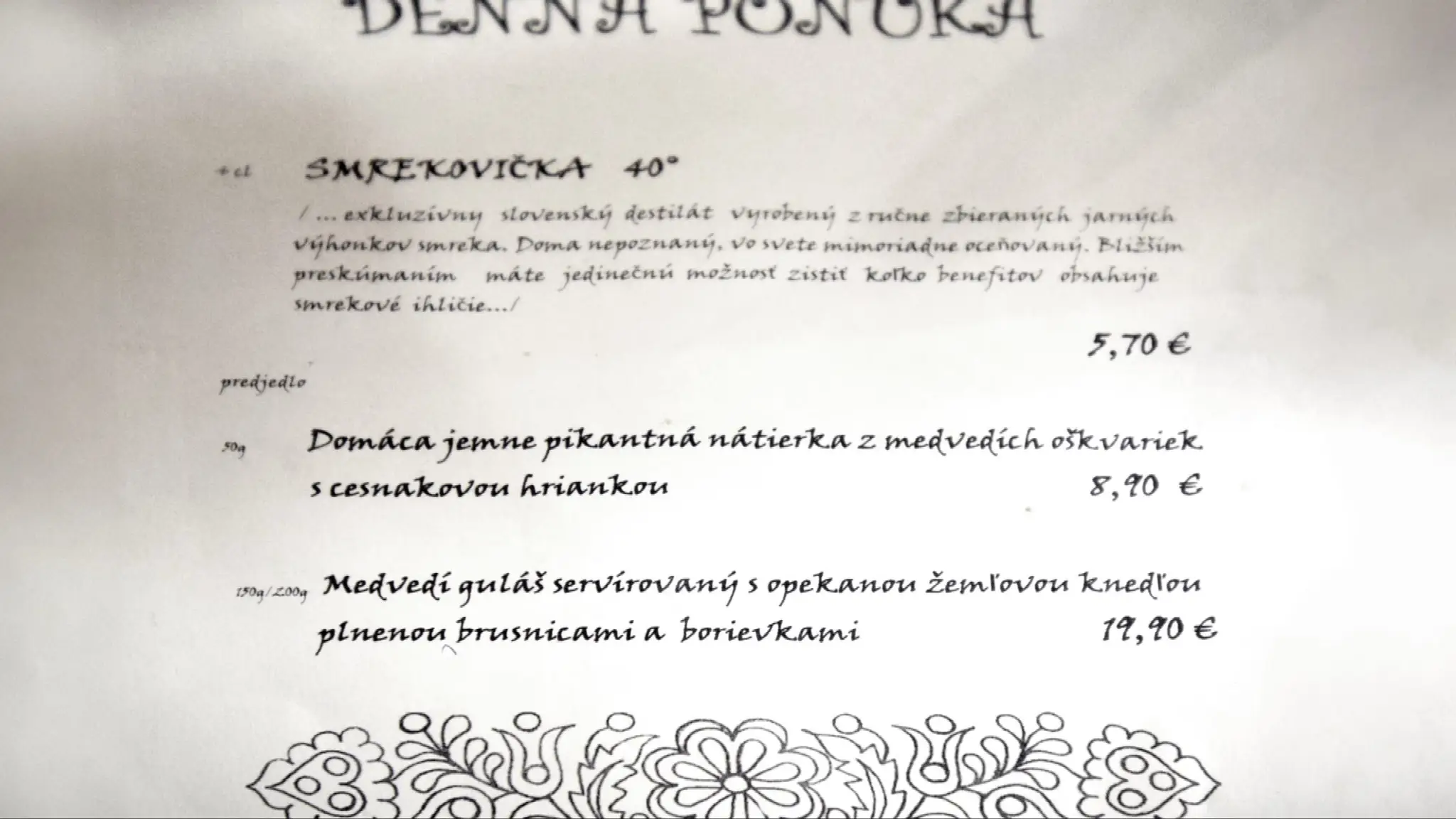 Nezvyčajná ponuka menu.