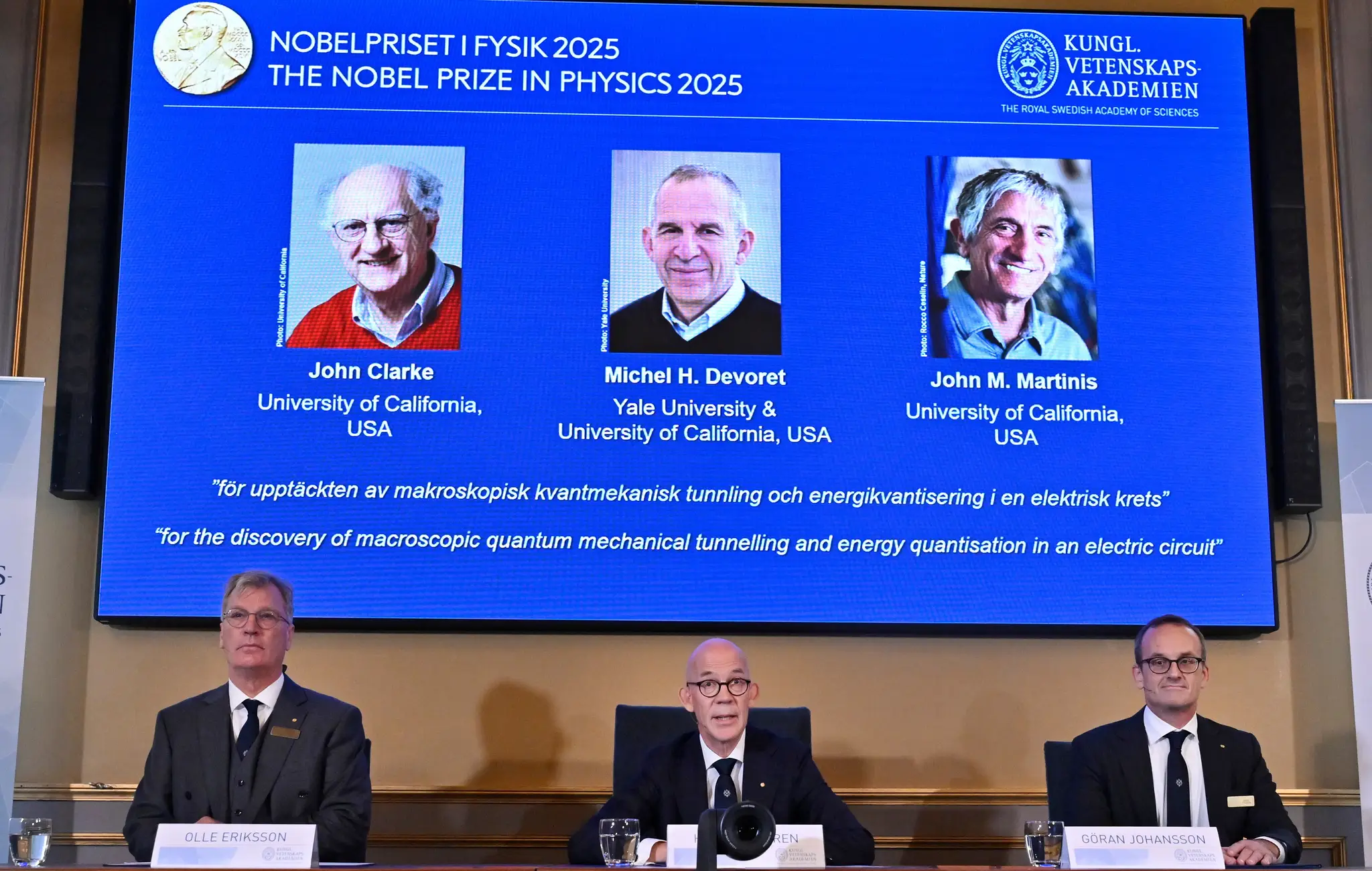 Nobelovu cenu za fyziku za rok 2025 získali spoločne John Clarke, Michel Devoret a John Martinis.