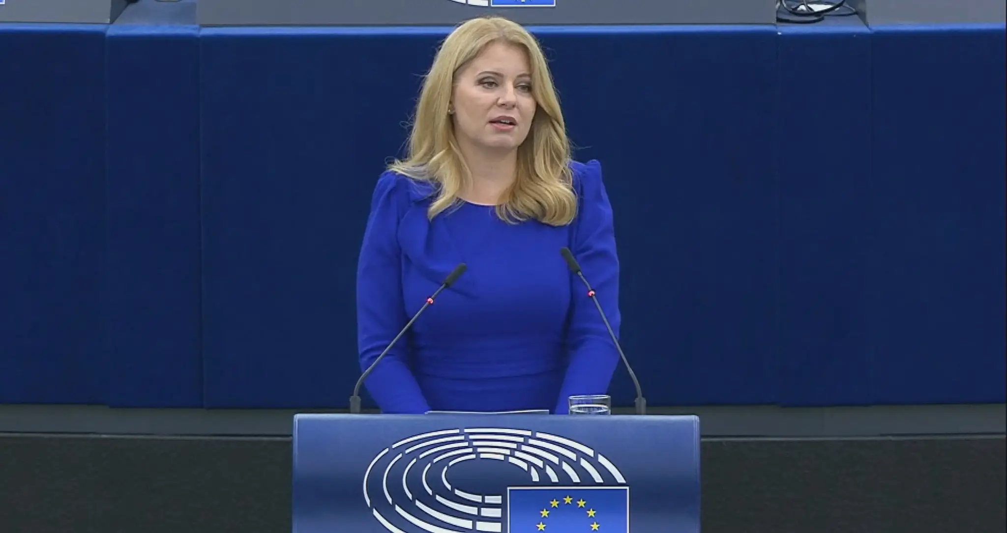 Prezidentka SR Zuzana Čaputová počas prejavu v EP.