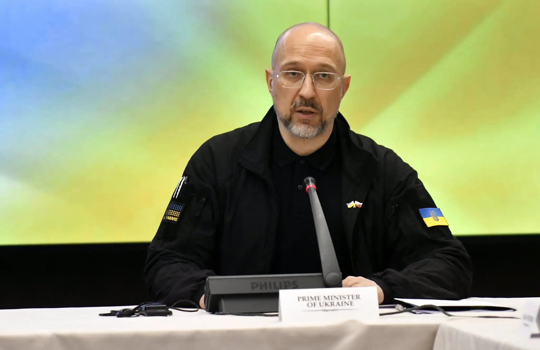 Na snímke predseda vlády Ukrajiny Denys Šmyhaľ  na spoločnom rokovaní slovenskej a ukrajinskej vlády pri ukrajinskom meste Užhorod.