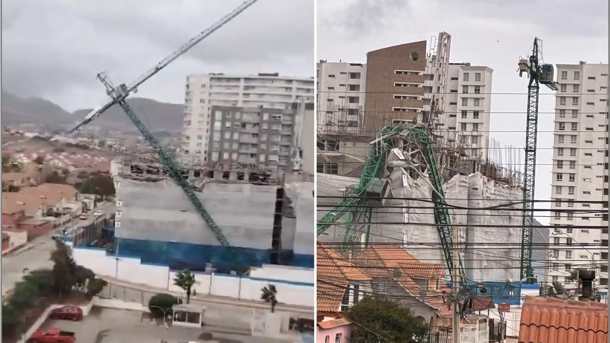 Zrútenie žeriava v čilskom meste.