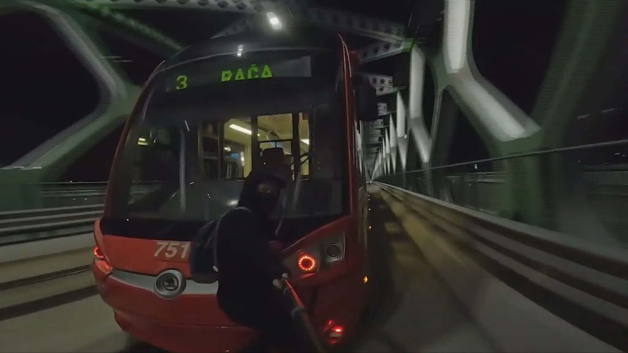 Tram surfing