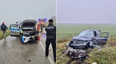 FOTO: Čelná zrážka policajtov. Hliadka prešla do protismeru
