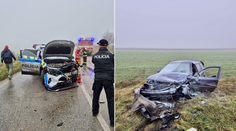 FOTO: Čelná zrážka policajtov. Hliadka prešla do protismeru