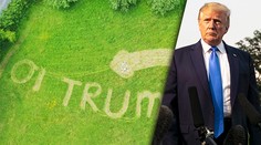 Obrovský vulgárny odkaz v tráve: Takto privítali Trumpa pri pristávaní v Británii